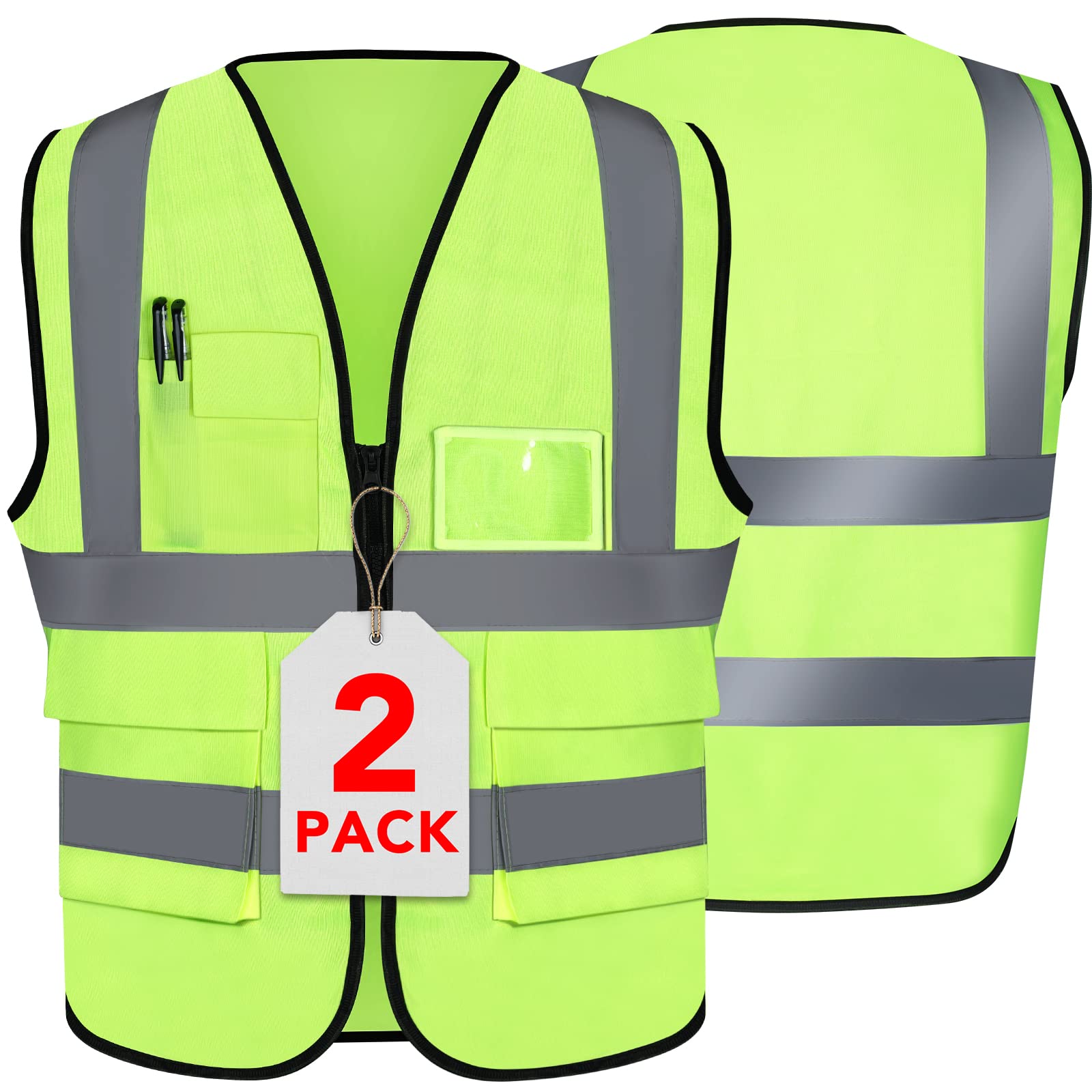 [2 Packs] Hi Vis Reflective Safety Vest with Pockets, Medium to XX Large