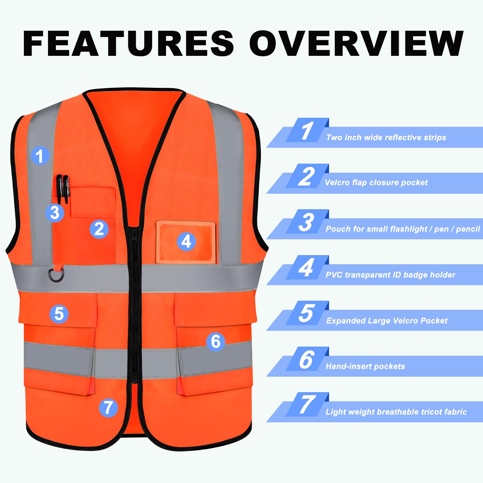[2 Packs] Hi Vis Reflective Safety Vest with Pockets, Medium to XX Large