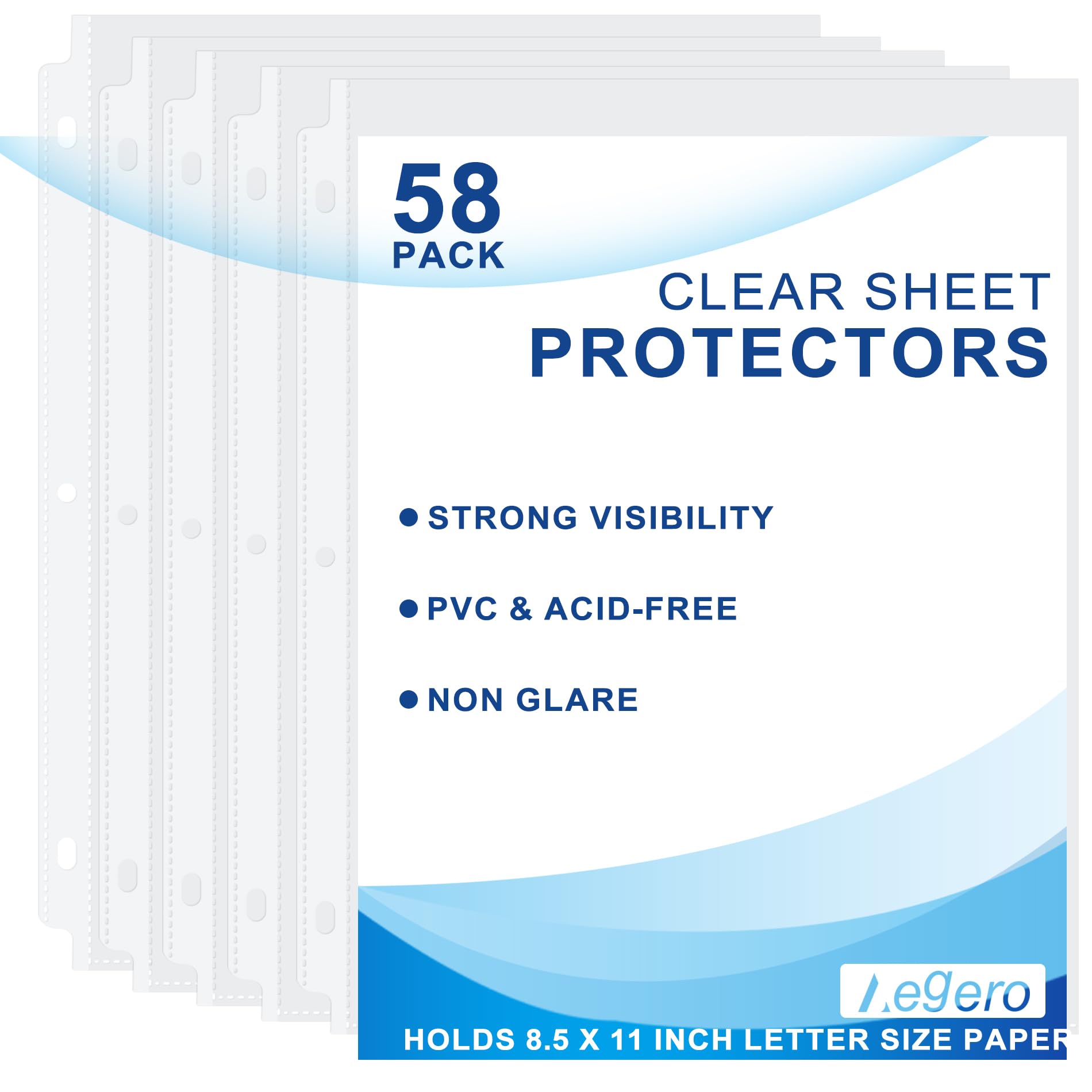 [58 Pack] Clear Sheet Protectors, 8.5 x 11 inch Page Protectors for 3 Ring Binder, Letter Size