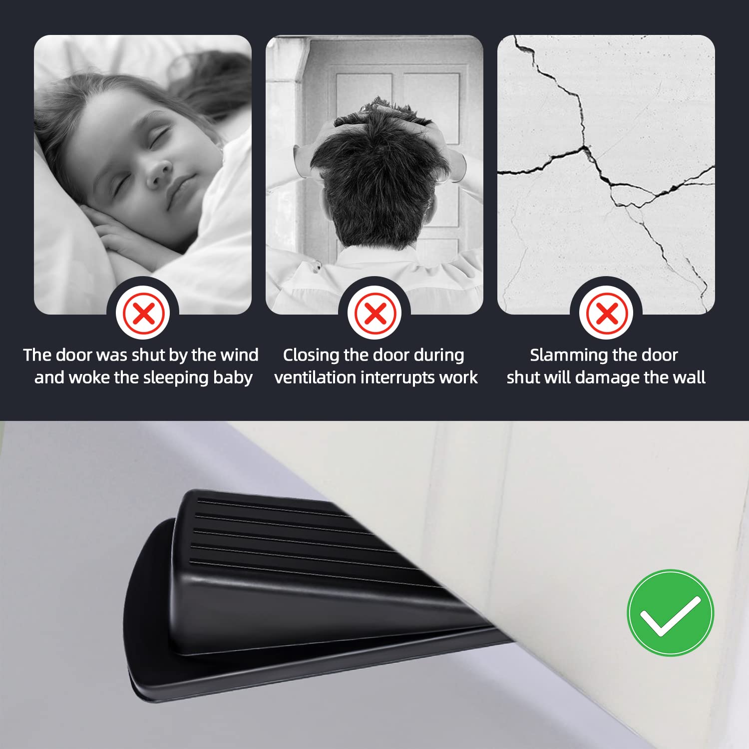 Door Stoppers, 4 Pack Premium Rubber Stoppers Wedge