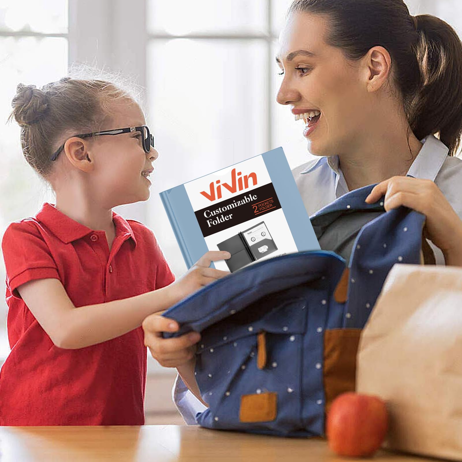 [6 & 60 Pack] ViVin Heavy Duty Folders with Clear Front Pocket, Plastic Folder with fastener