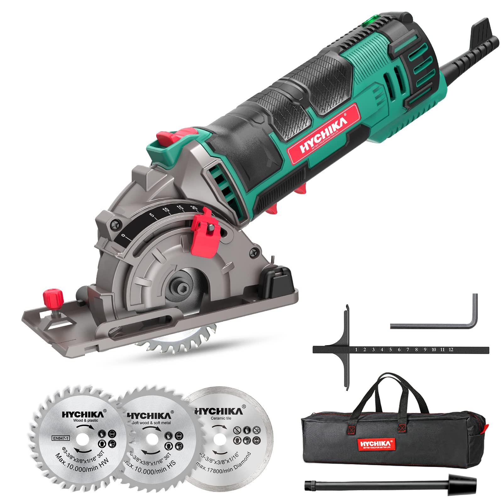Mini Circular Saw, HYCHIKA Compact Circular Saw Tile Saw with 3 Saw Blades