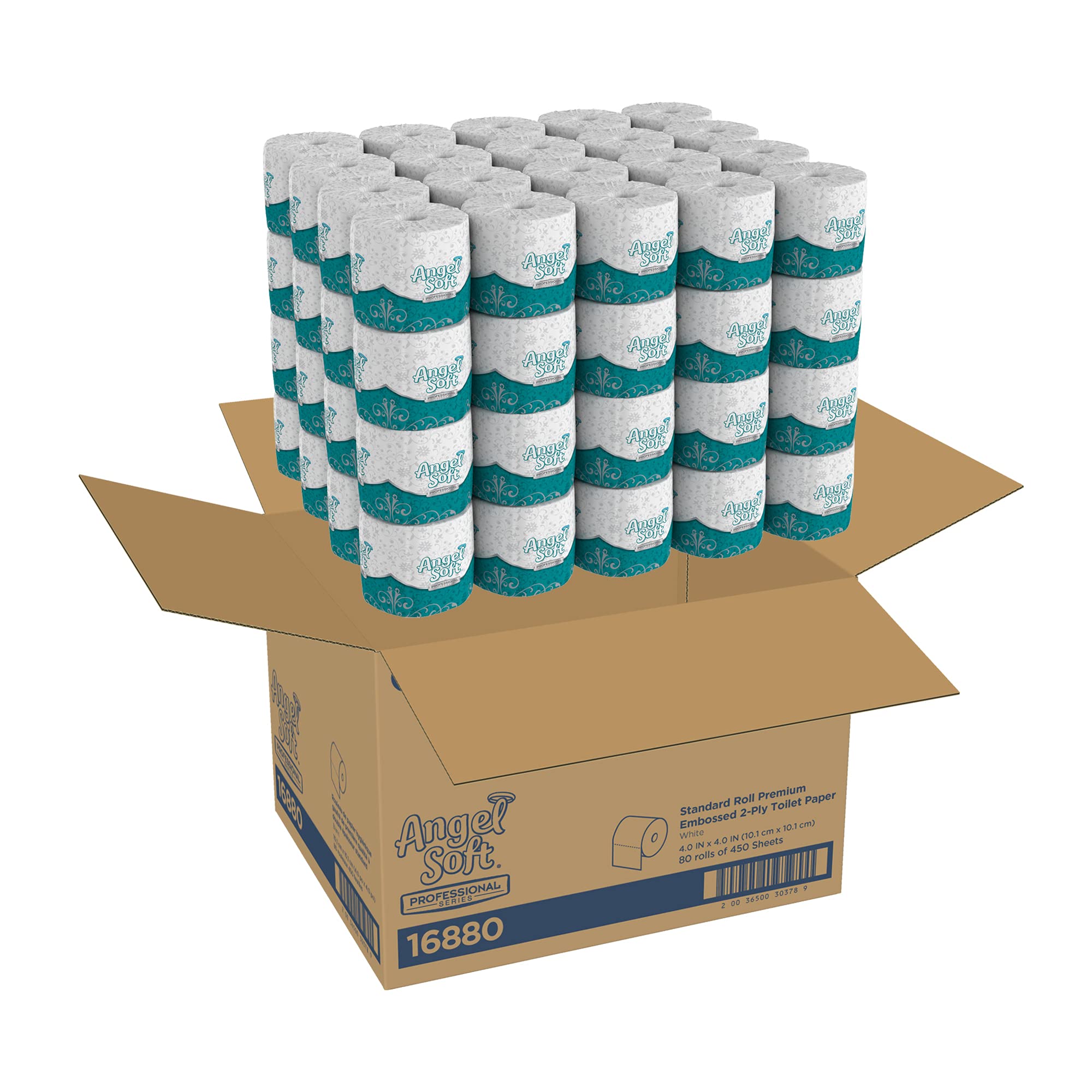 Angel Soft ps 16880 White 2-Ply Premium Embossed Bathroom Tissue, 4.05" Length x 4.0" Width (Case of 80 Rolls, 450 Sheets Per Roll)