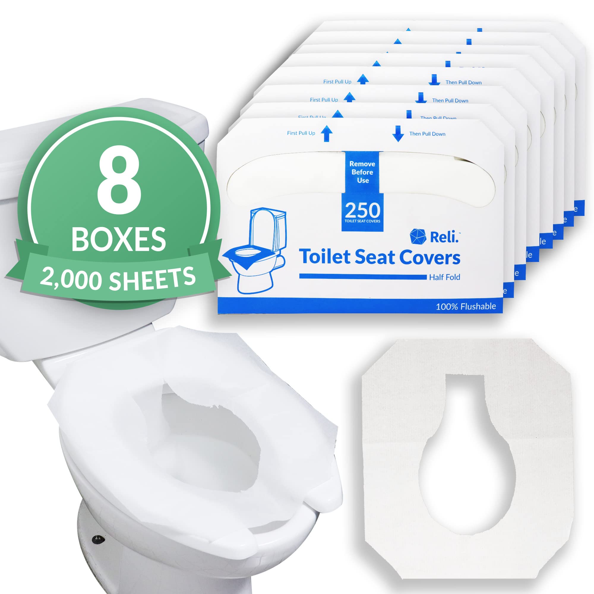 Disposable Toilet Seat Covers (2000 Pcs, 8 Packs of 250)
