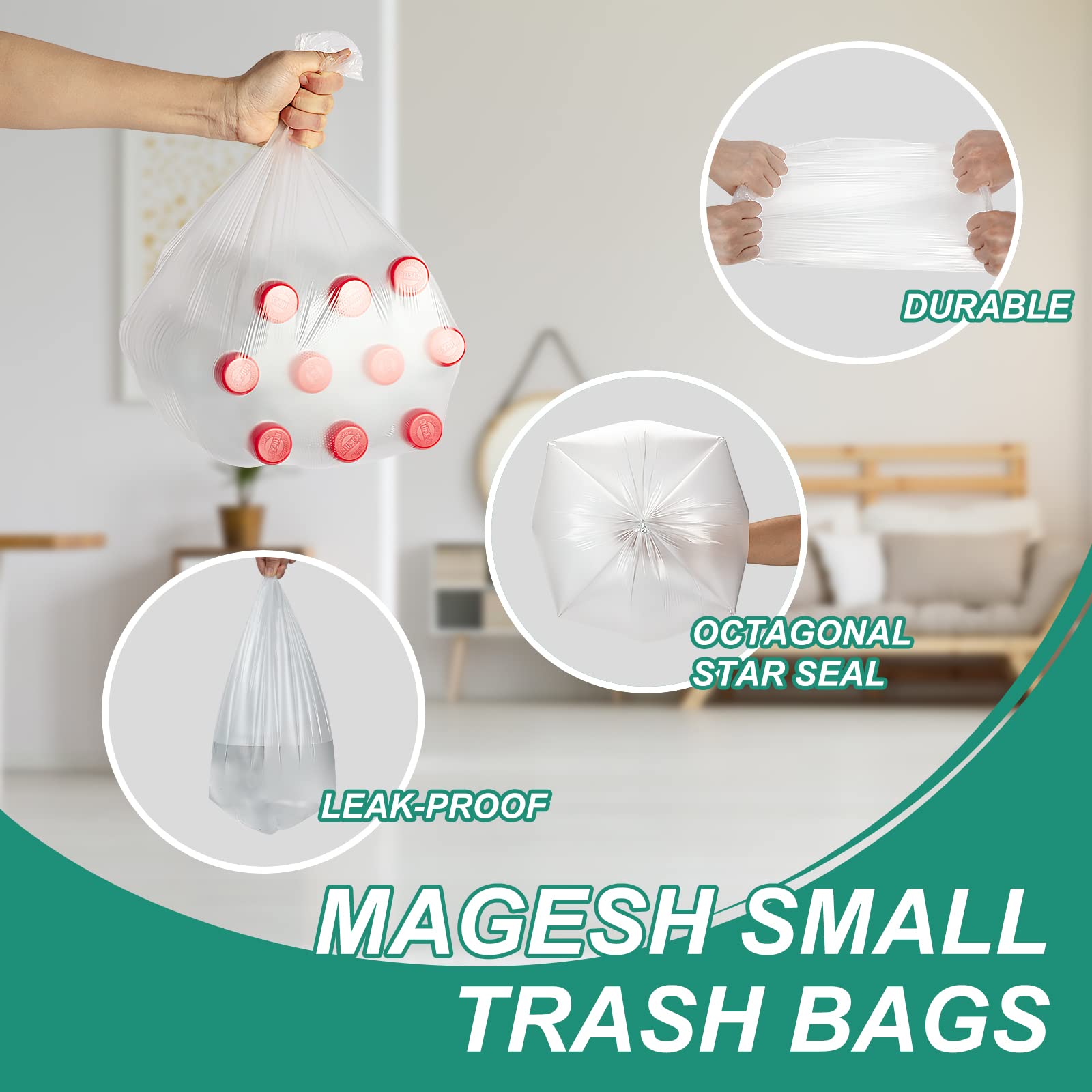 Magesh 4 Gallon Trash Bag Strong, 15L, 105 Bags