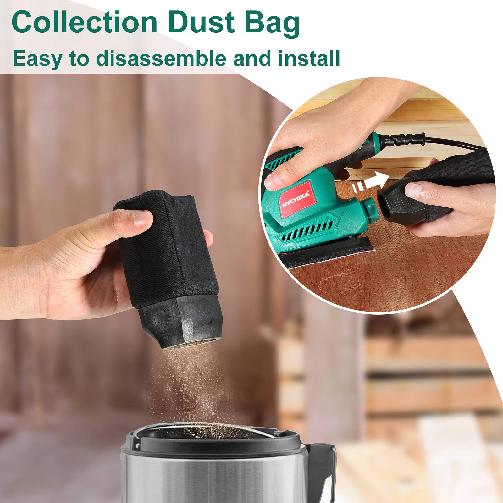 HYCHIKA Detail Sander, 14,000 OPM Compact Electric Sander Tool with 12 Pcs Sandpapers