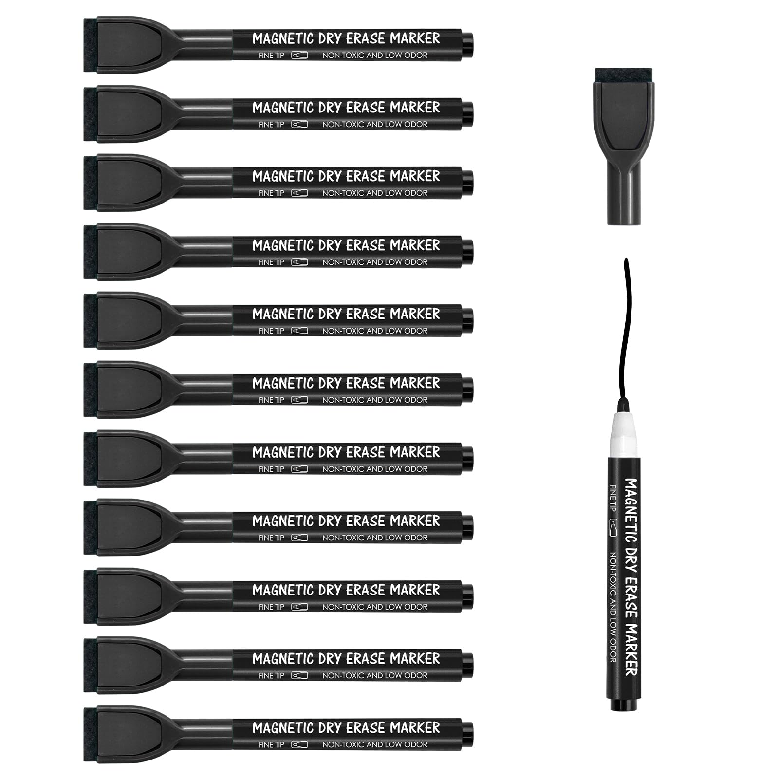 [12 / 24 / 36 PCS] Magnetic Dry Erase Markers Fine Tip with Eraser Cap