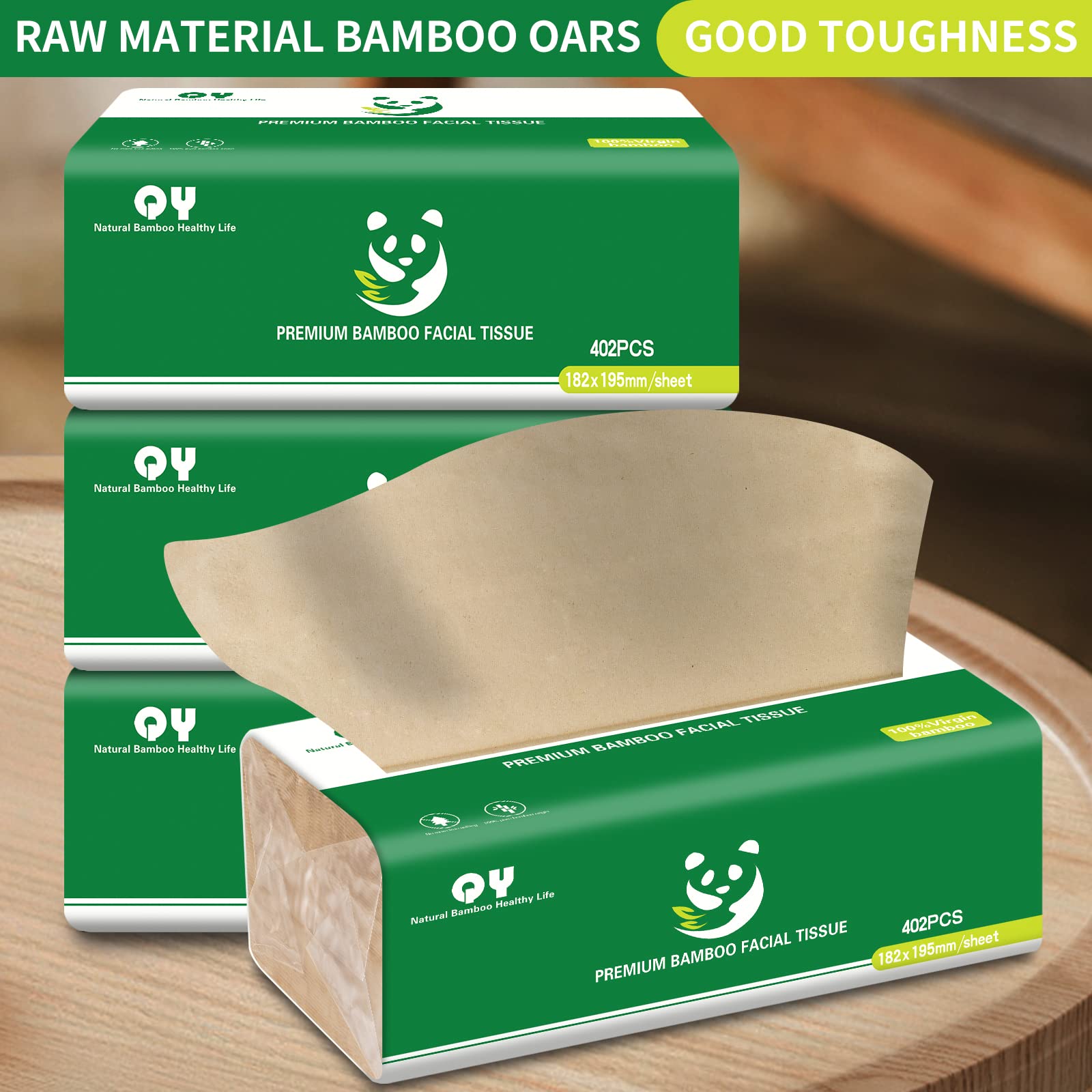 Soft Durable Bamboo Facial Tissues - 3 Ply Natural Unbleached Facial Paper 12 Packs