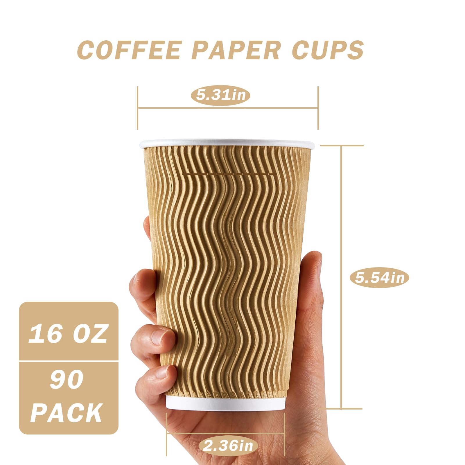 [120 PCS] Disposable Corrugated Insulated Ripple Wall Paper Cups, 12 & 16 oz