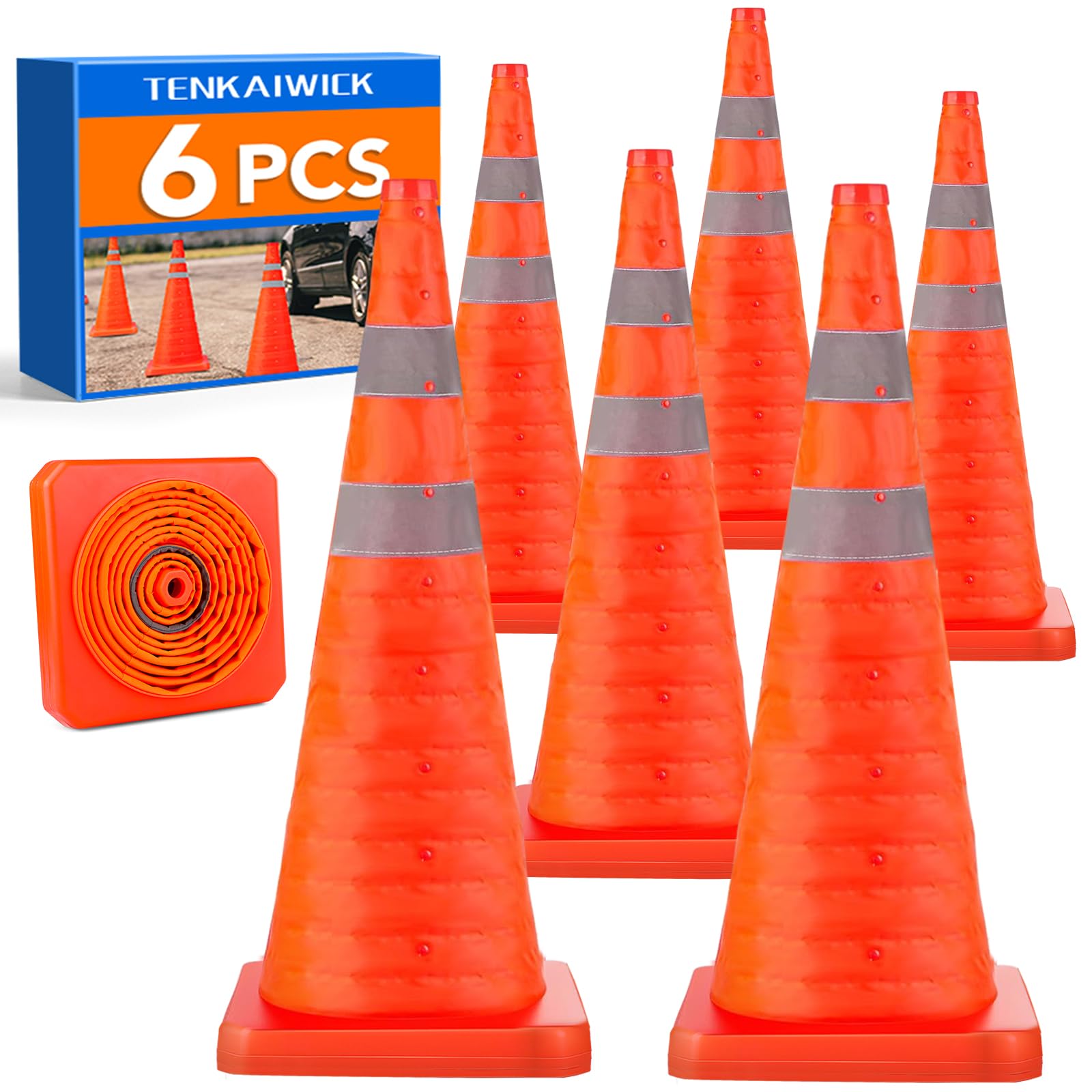 [1 / 3/ 6 / 10 /12 Packs] Collapsible Traffic Safety Cones