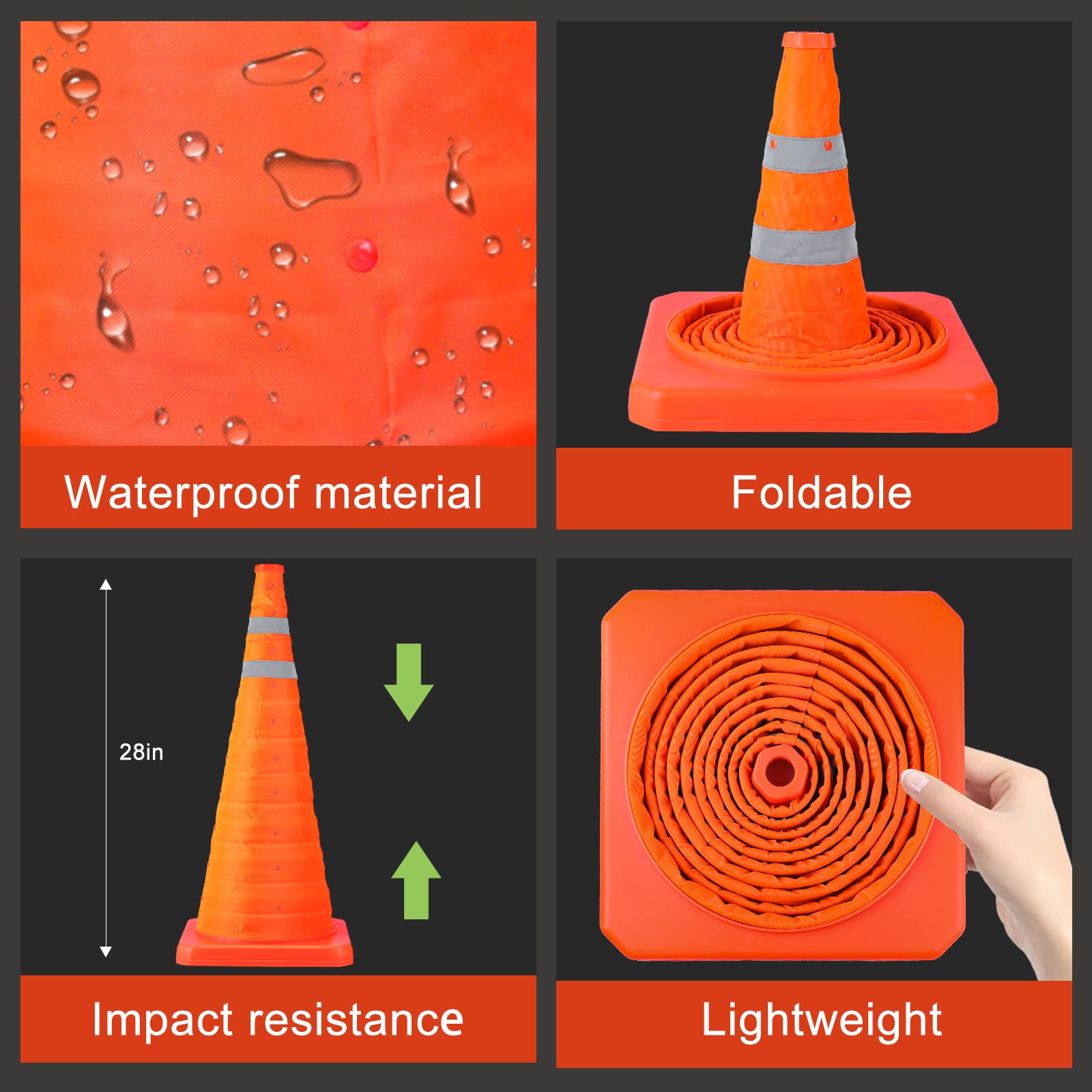 [1 / 3/ 6 / 10 /12 Packs] Collapsible Traffic Safety Cones