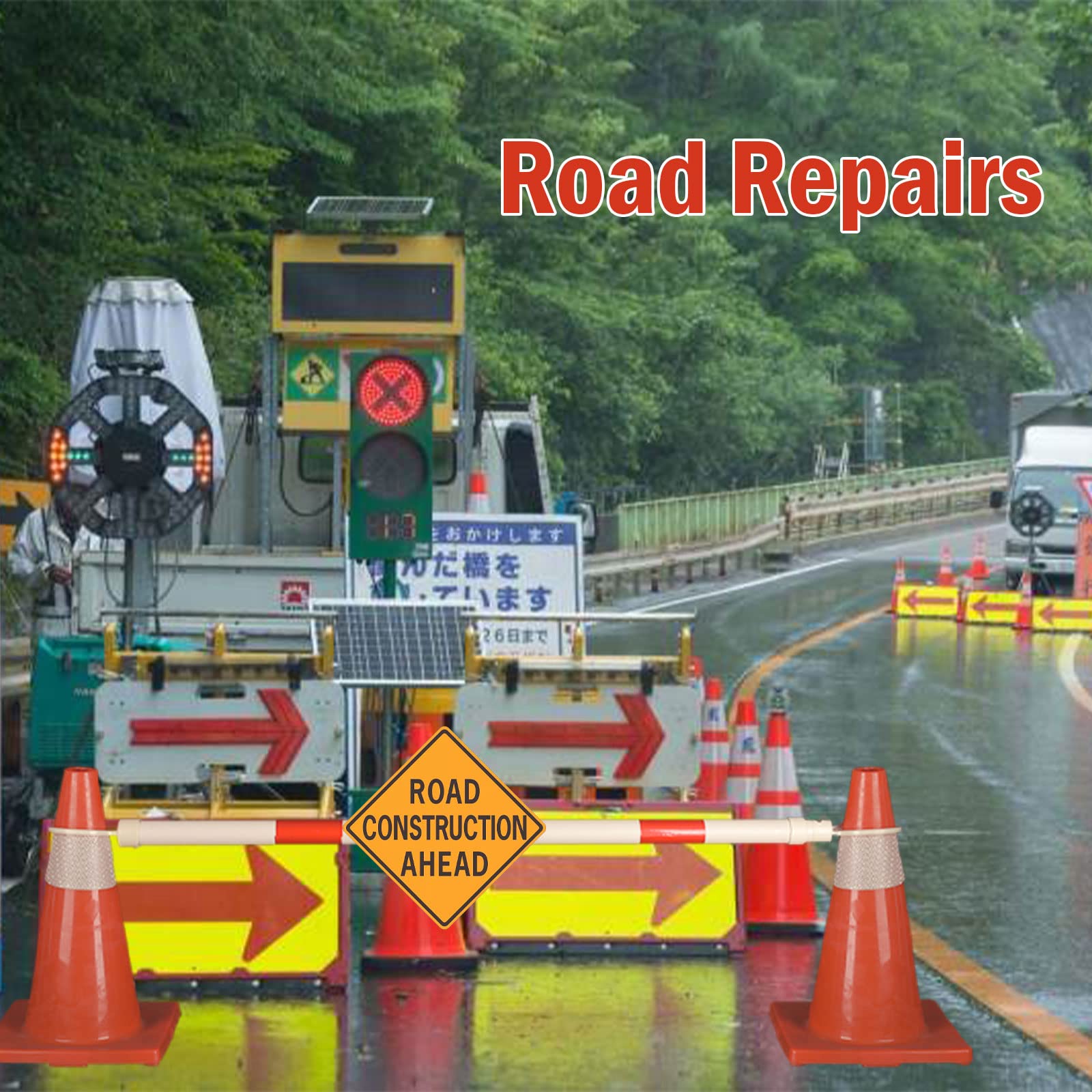 [6 Packs] Traffic Cone Bars, Retractable, Expandable from 4ft to 7.2ft