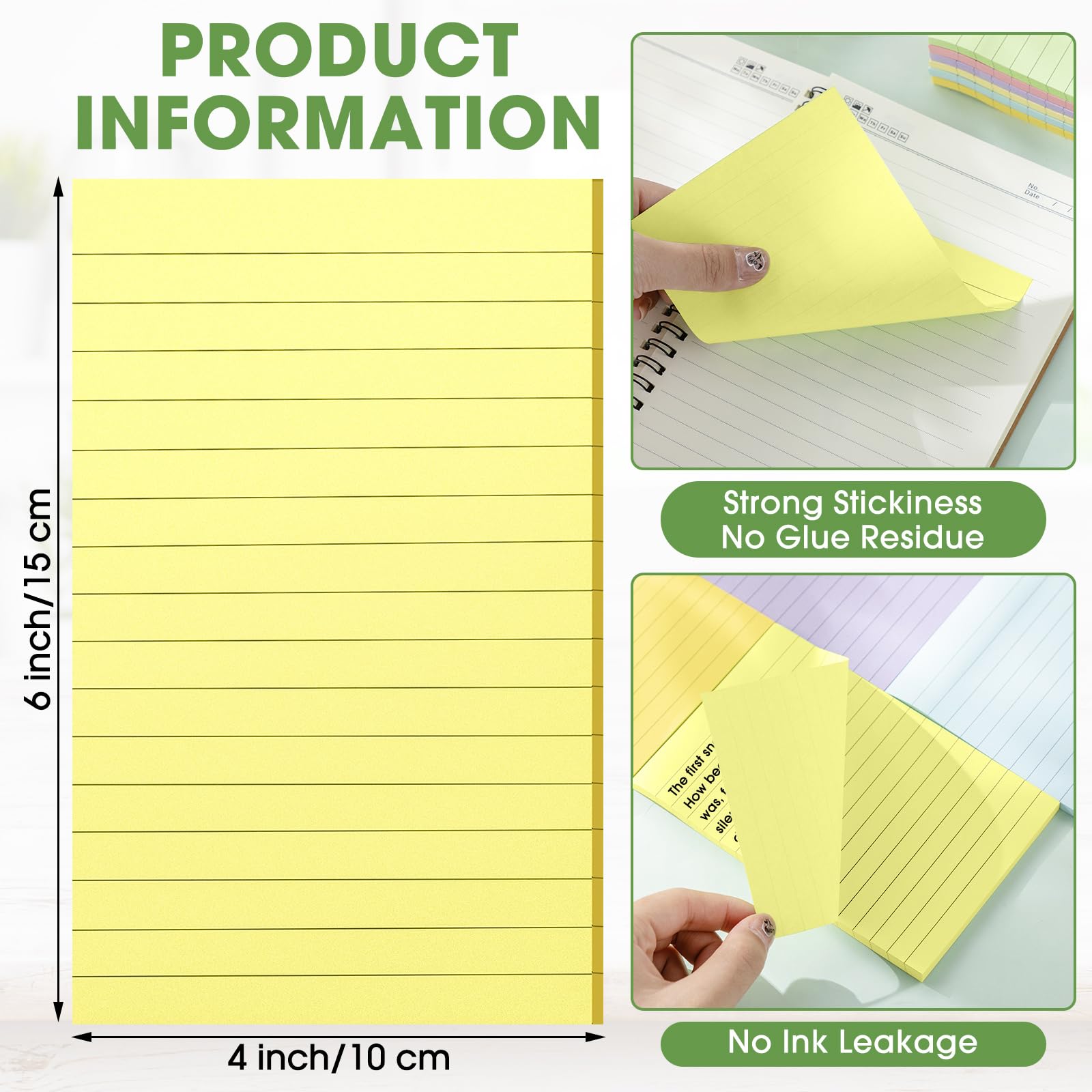 48 Pcs Lined Sticky Notes 4 x 6 Self Stick Note Pads 6 Bright Colors, 50 Sheets Pad