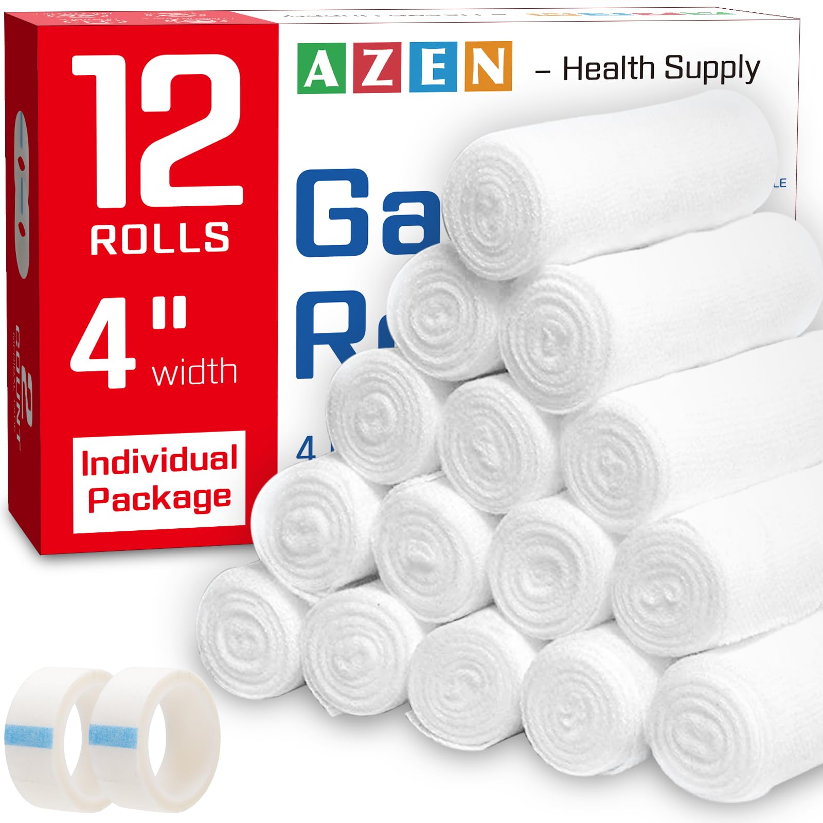 12 /20/30/90 Pack Gauze Rolls Bandages, 4 in x 4.1 Yards, Premium Medical Supplies & First Aid Supplies, Bandage Wrap Vet Wrap, Mummy Wraps
