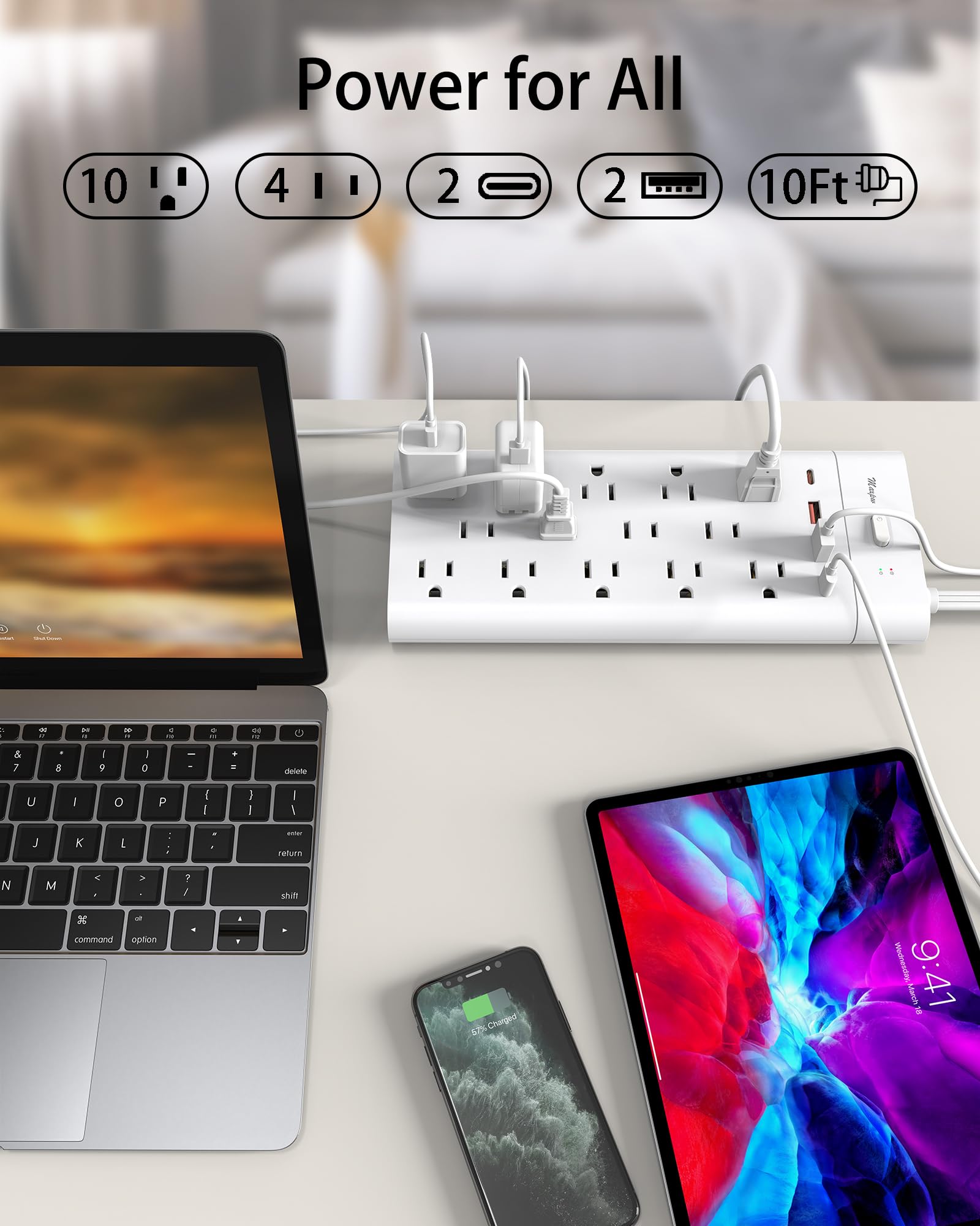 Power Strip Surge Protector Outlet Extender with 14 Outlets and 4 USB Ports (2 USB C), 6 Ft / 10 Ft / 15 Ft