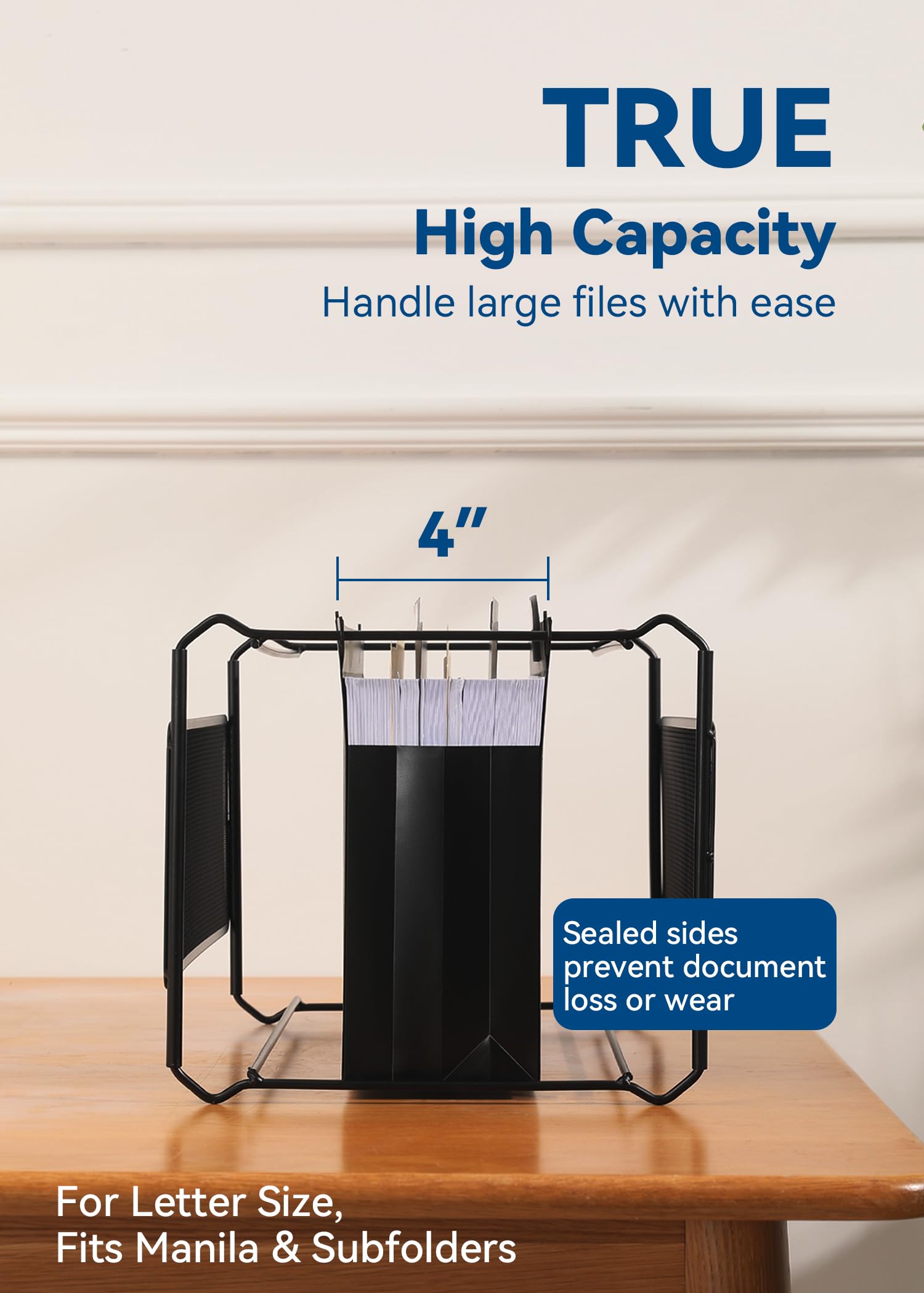 [6 Pack] Plastic High Capacity Hanging File Folders, 4" Expanding Pocket with Movable Dividers