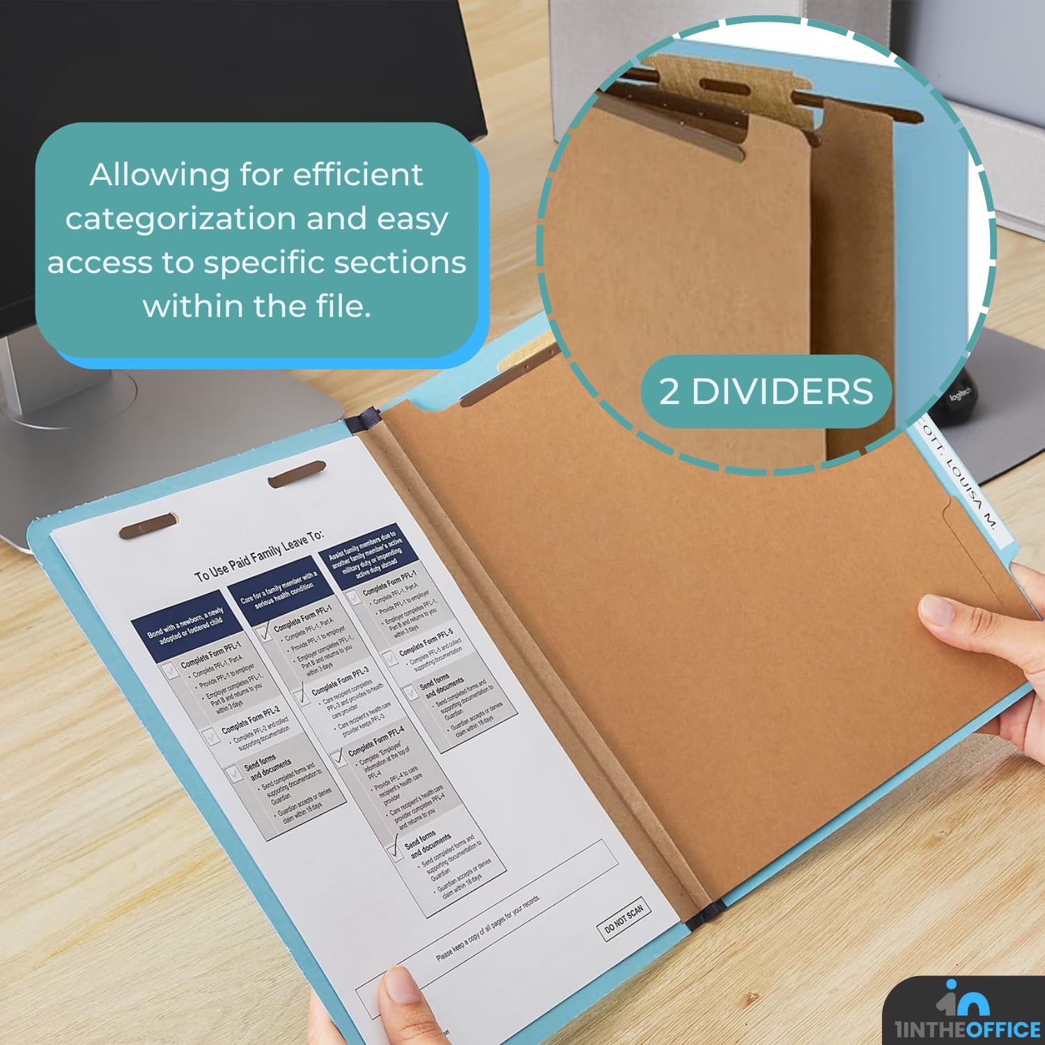 [20 Pack] 2 Divider Classification Folders, 2.5" Expansion, Letter Size, Light Blue