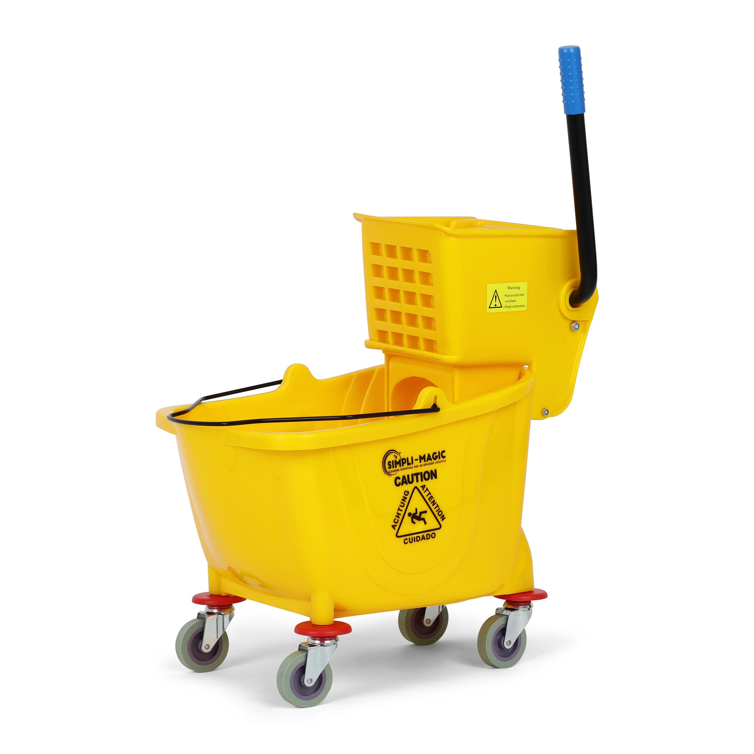 Side Press Wringer Combo Commercial Rectangular Mop Bucket on Wheels, 35-Quart, Yellow