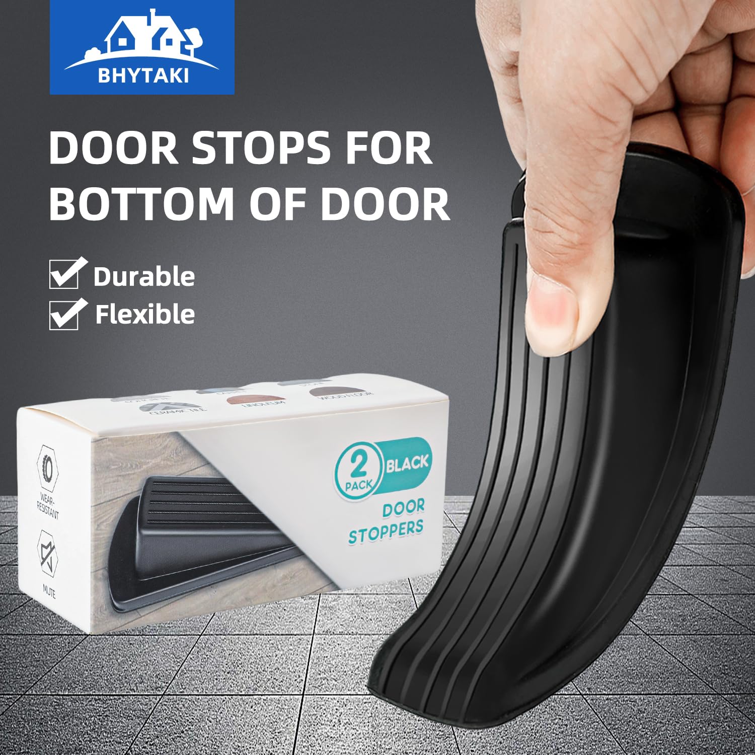 Door Stoppers, 4 Pack Premium Rubber Stoppers Wedge