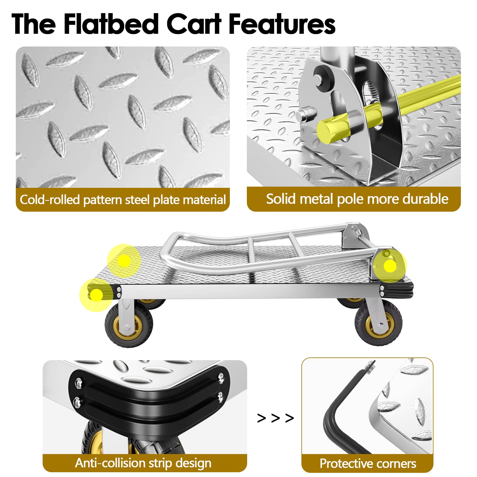 Foldable Platform Truck Heavy Duty Push Cart Dolly with 2000 LBS Capacity, 6''