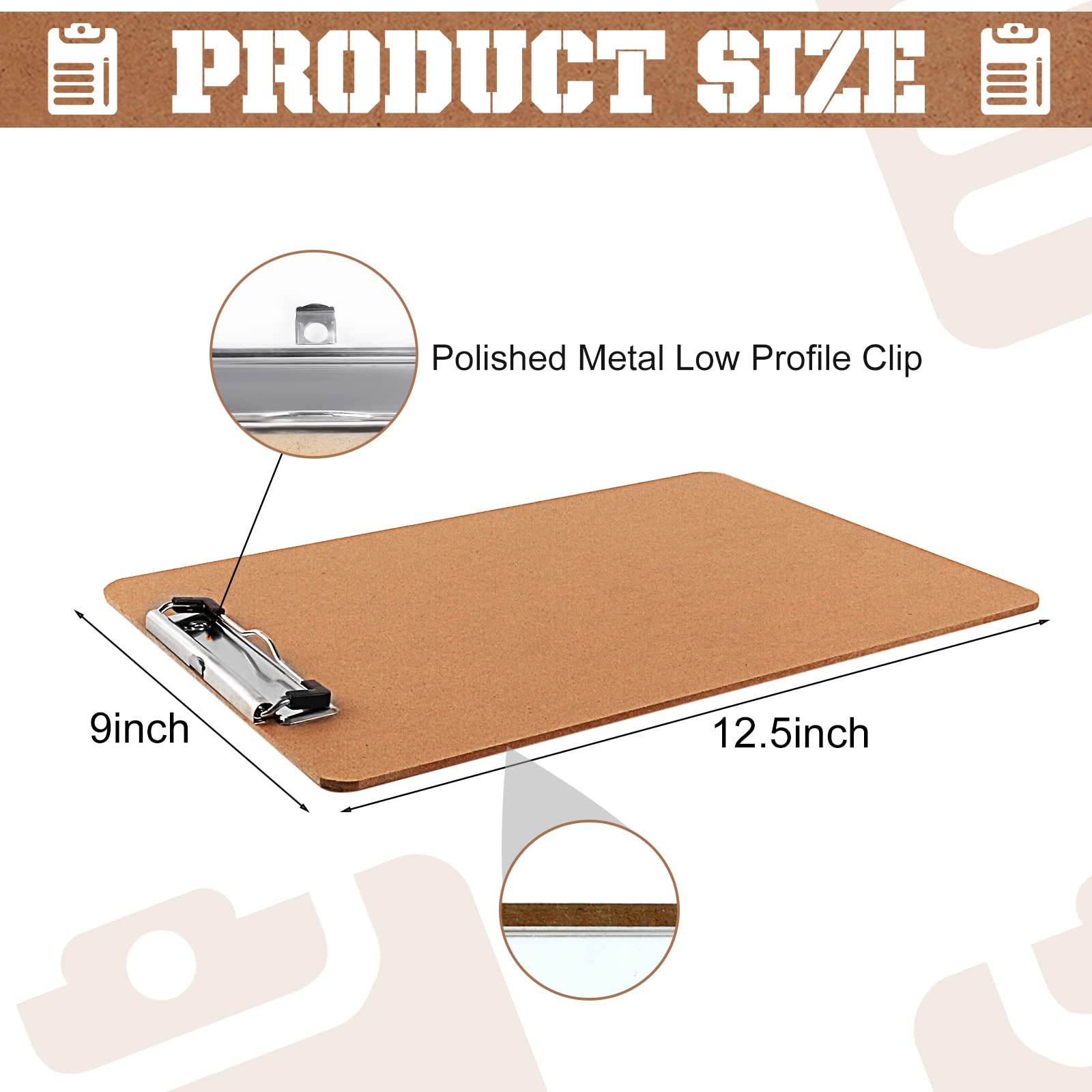 [6 & 16 Pack] Hardboard Office Clipboards, Low Profile Clip, Clip Boards 8.5x11 Standard Letter Siz