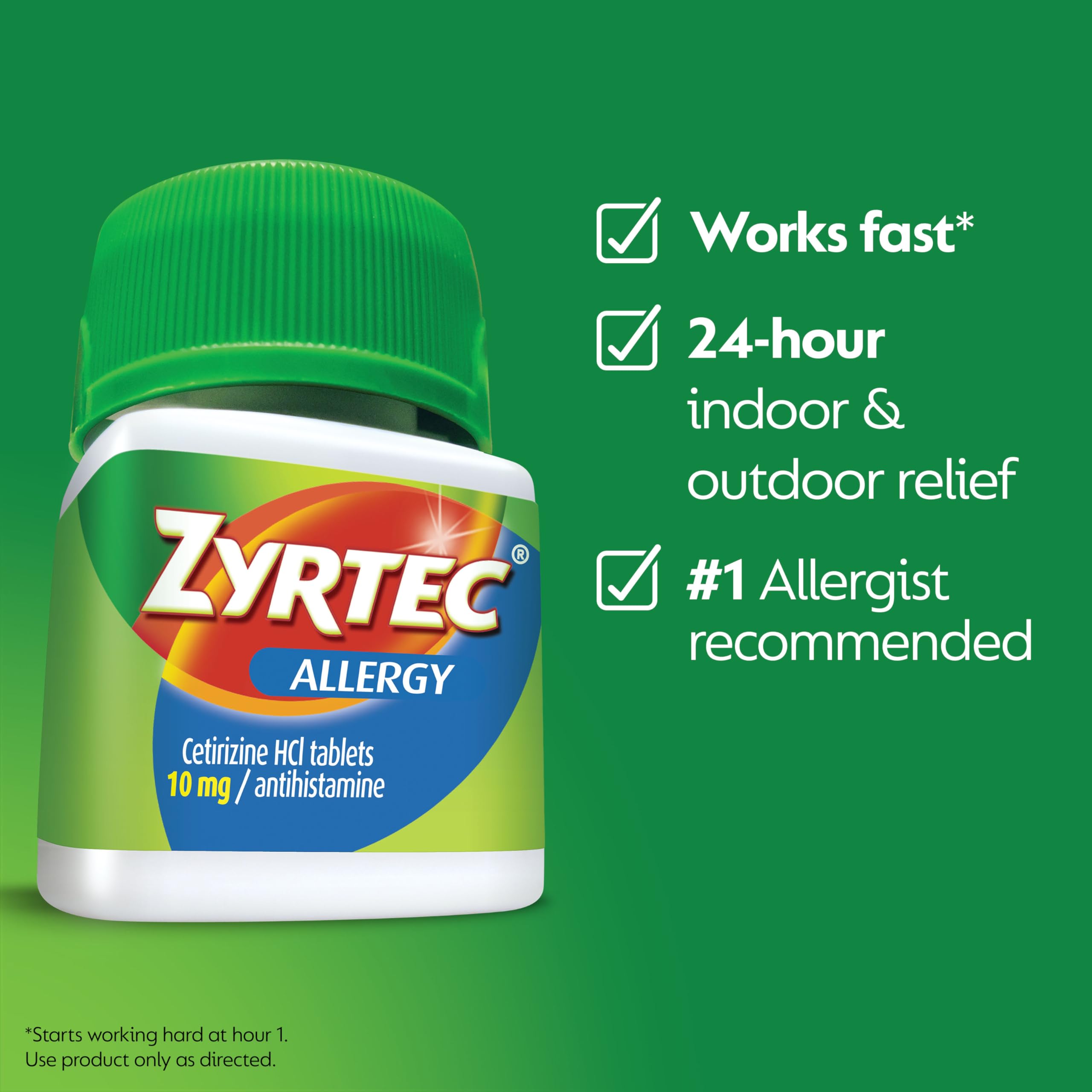 [60 Ct] Zyrtec 24 Hour Allergy Relief Tablets with 10 mg Cetirizine HCl per Antihistamine Tablet