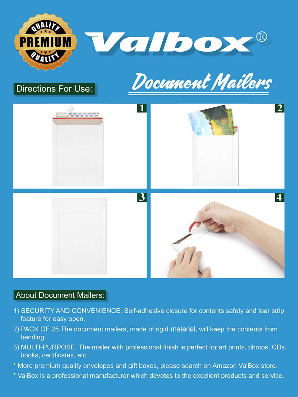 [25 Pack] 9x11.5 Self Seal Photo Document Mailers, Flat Cardboard Envelopes, 9.25 x 11.75 Inches