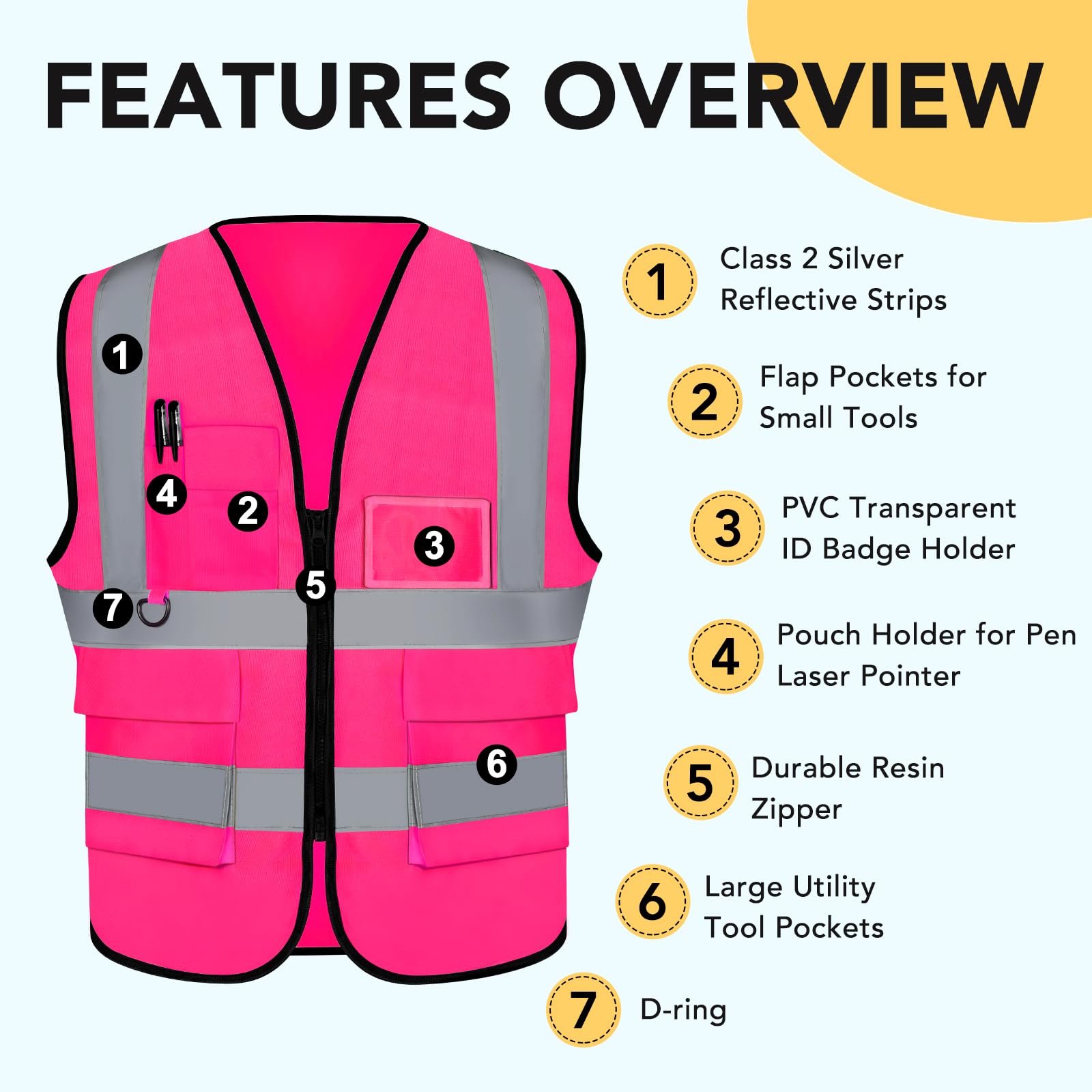 [2 Packs] Hi Vis Reflective Safety Vest with Pockets, Medium to XX Large