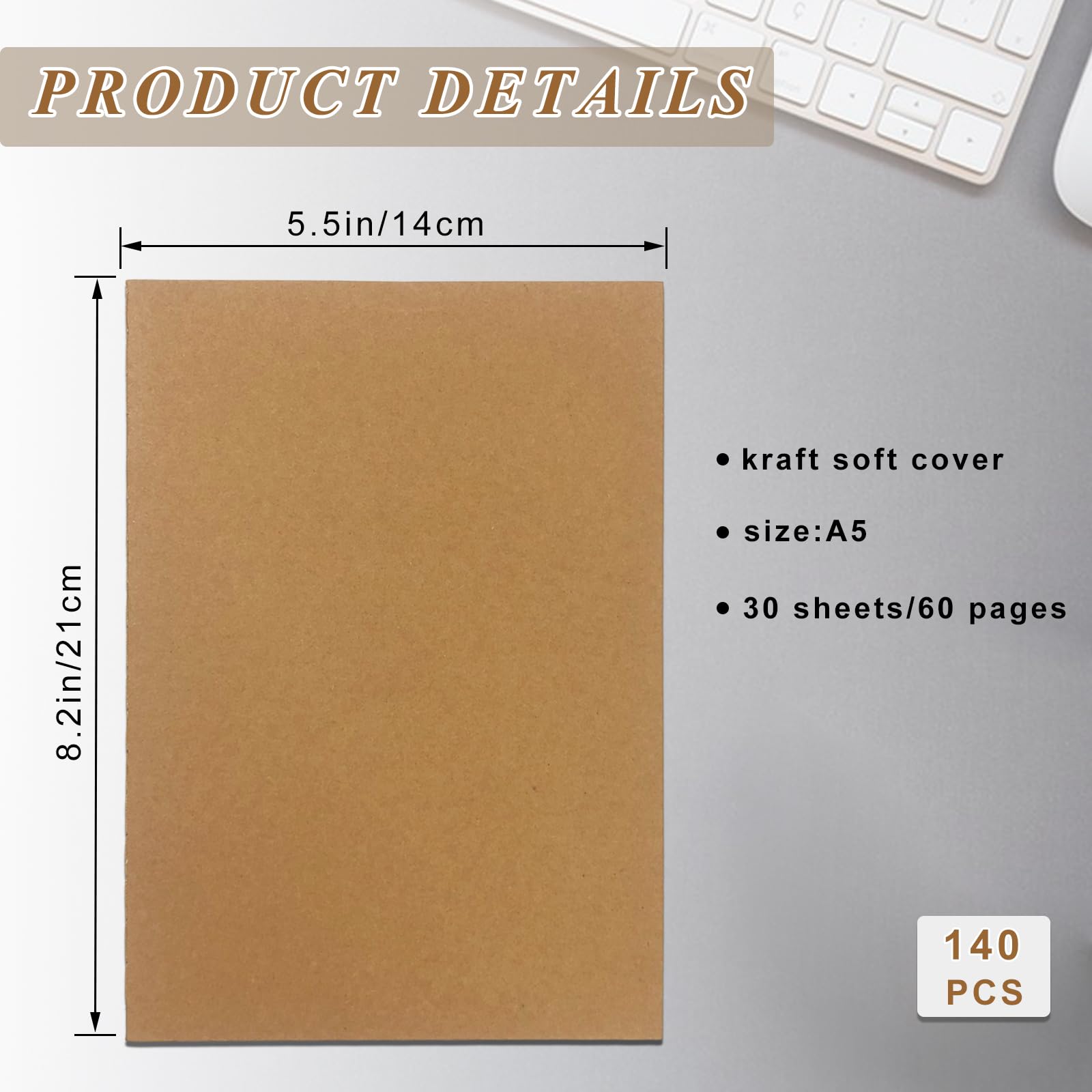 120 or 20 Pack Kraft Paper Notebook Journals A5