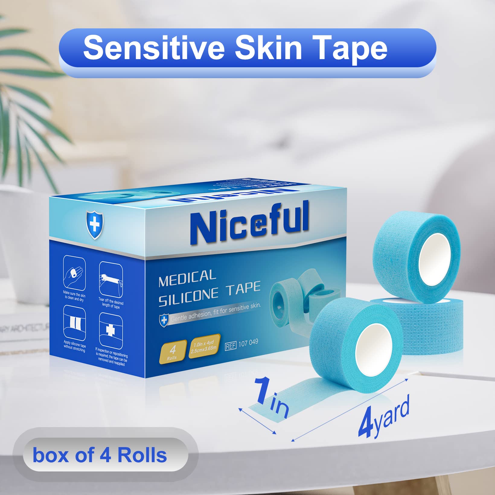 Niceful 4 or 12 Rolls Silicone Sensitive Skin Tape 1"x 4 Yard