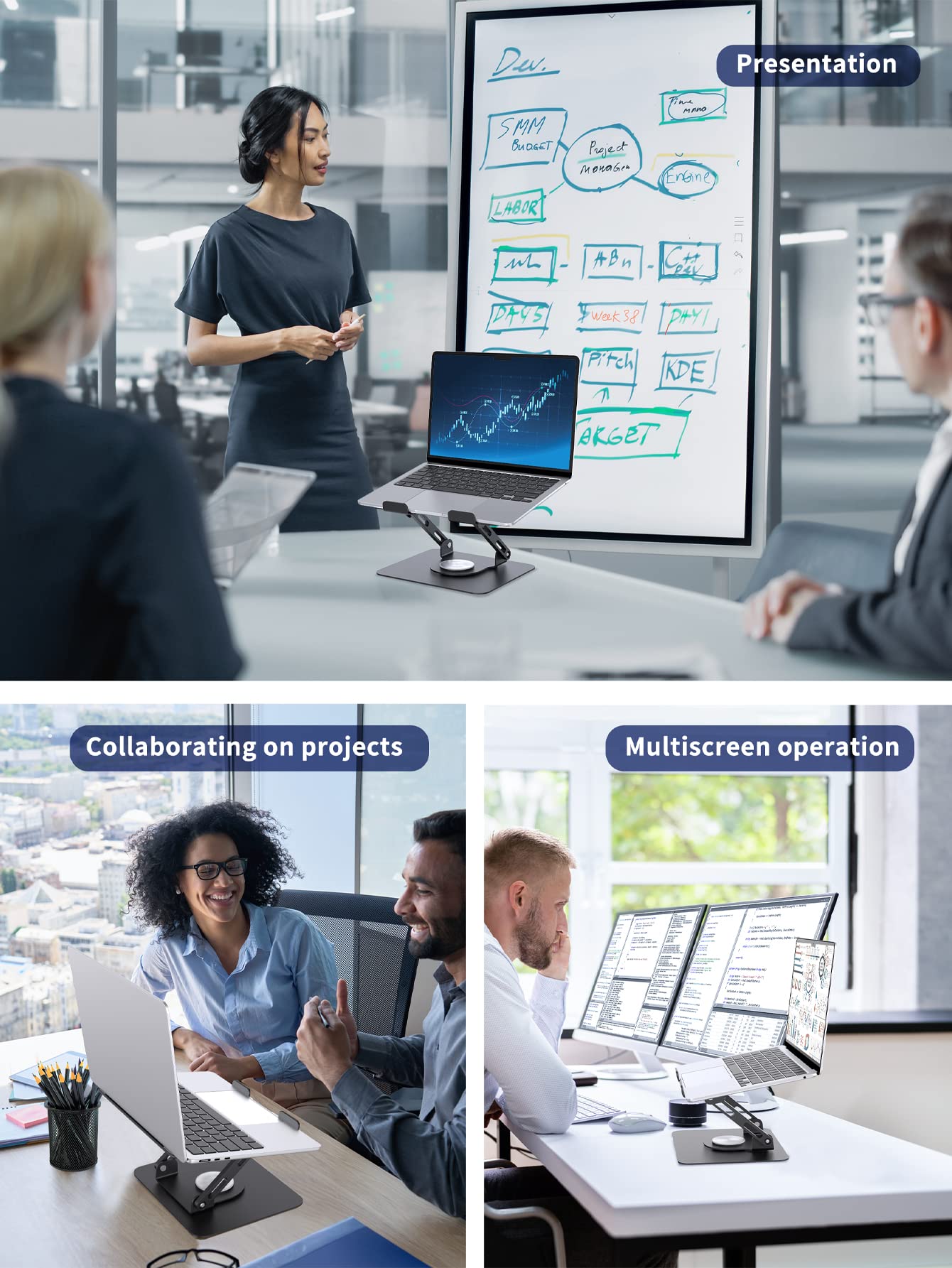 [1 PC] Laptop Stand with 360° Rotating Base, Ergonomic Computer Riser, Foldable Laptop Mount