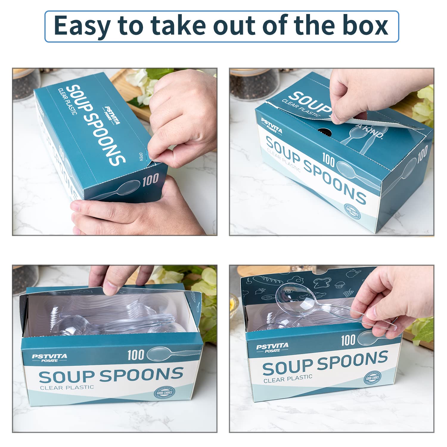 [100 PCS] Clear BPA FREE Plastic Spoons, Heavyweight