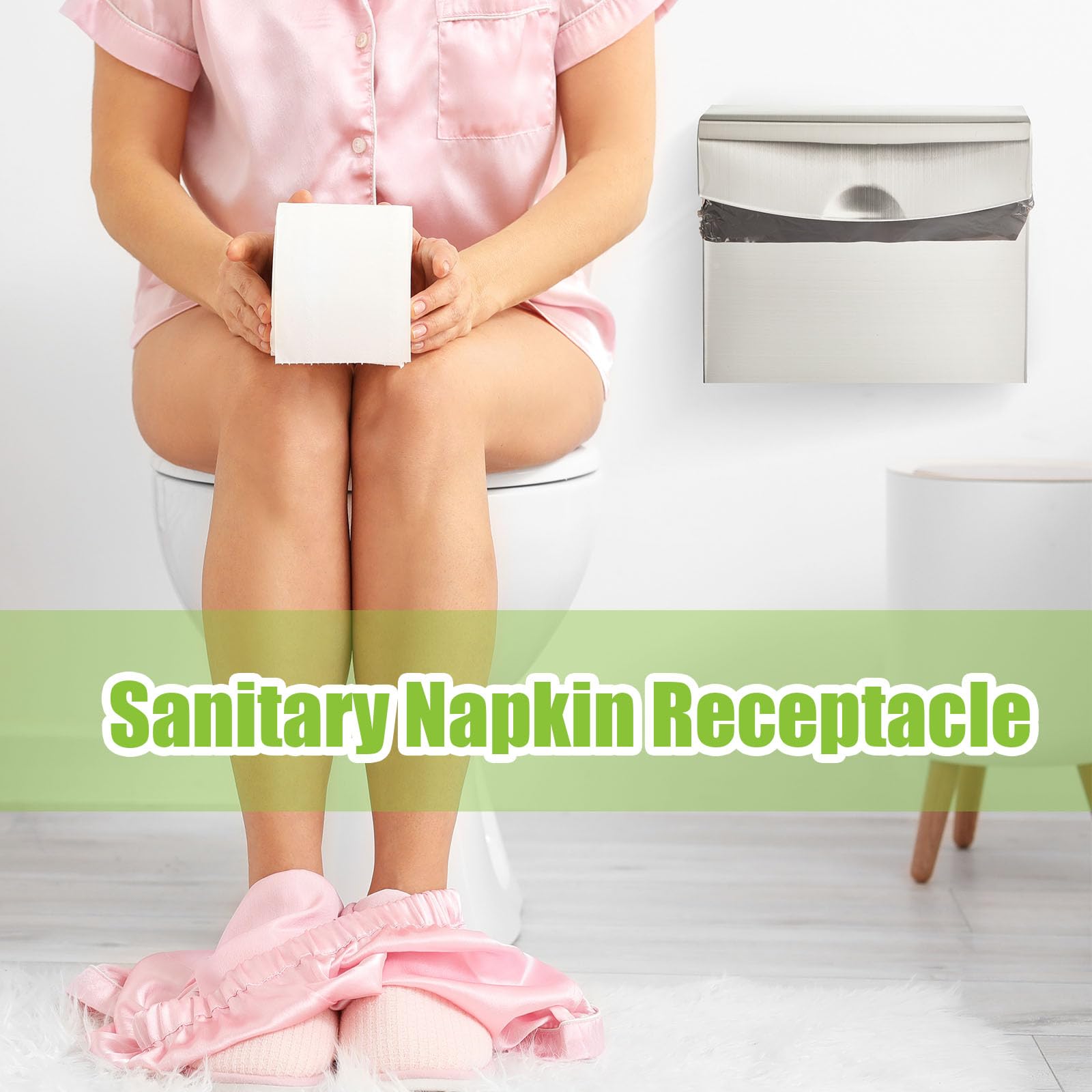 Tioncy 2Pcs Sanitary Napkin Disposal Receptacle with 200Pcs Pink Feminine Hygiene Disposal Bag