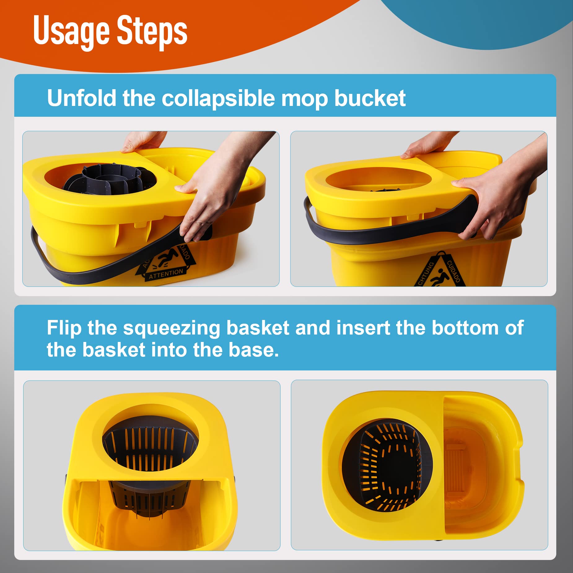 Collapsible Mop Bucket on Wheels for Industrial Mop Cleaning