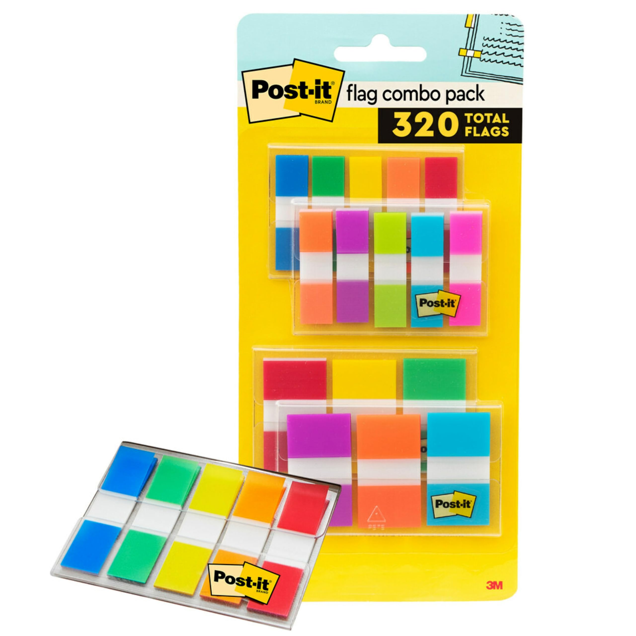 Post-it Flags Combo Pack, 4 On-The-Go Dispensers/Pack, 120 .94 in Wide and 200 .47 in Wide Flags