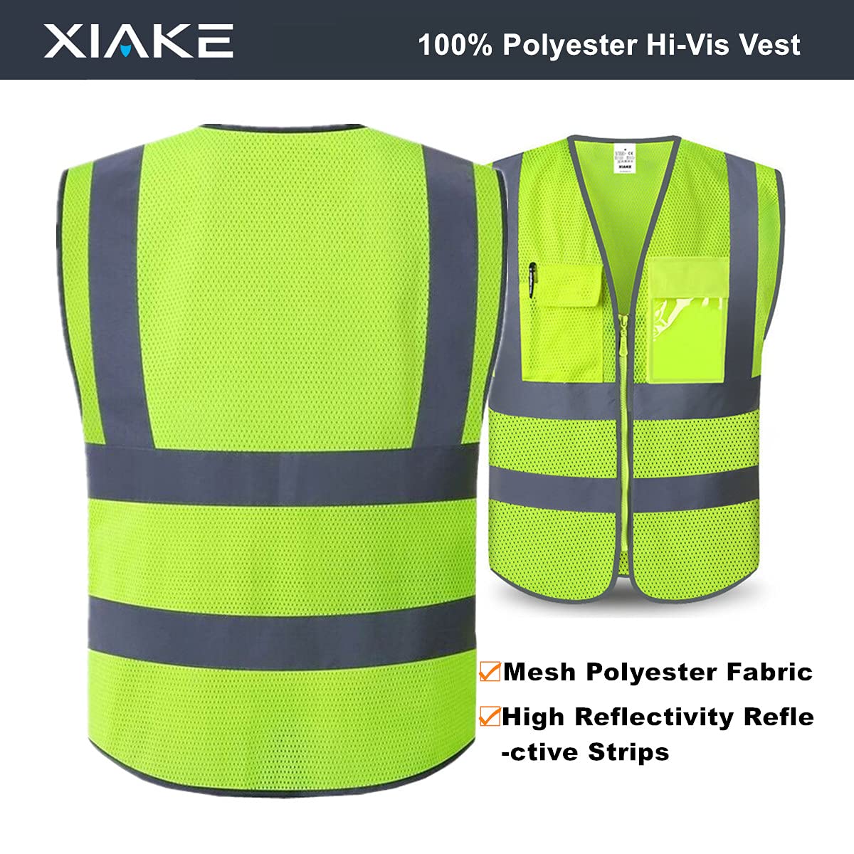 [1 PC] High Visibility Reflective Safety Vest with 4 Pockets, ANSI/ISEA Standards