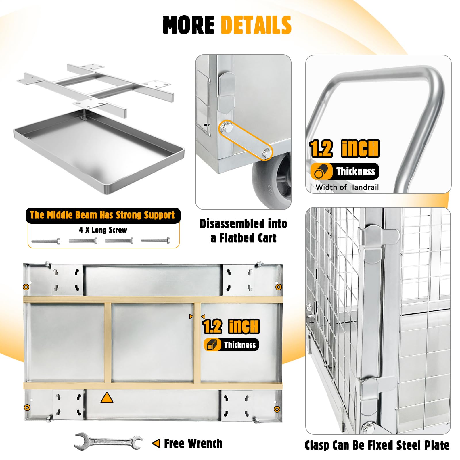 Platform Truck Cart with Cage 4-in-1 Push Cart Dolly Load 1800LBS W/Swivel Casters (39" x24")