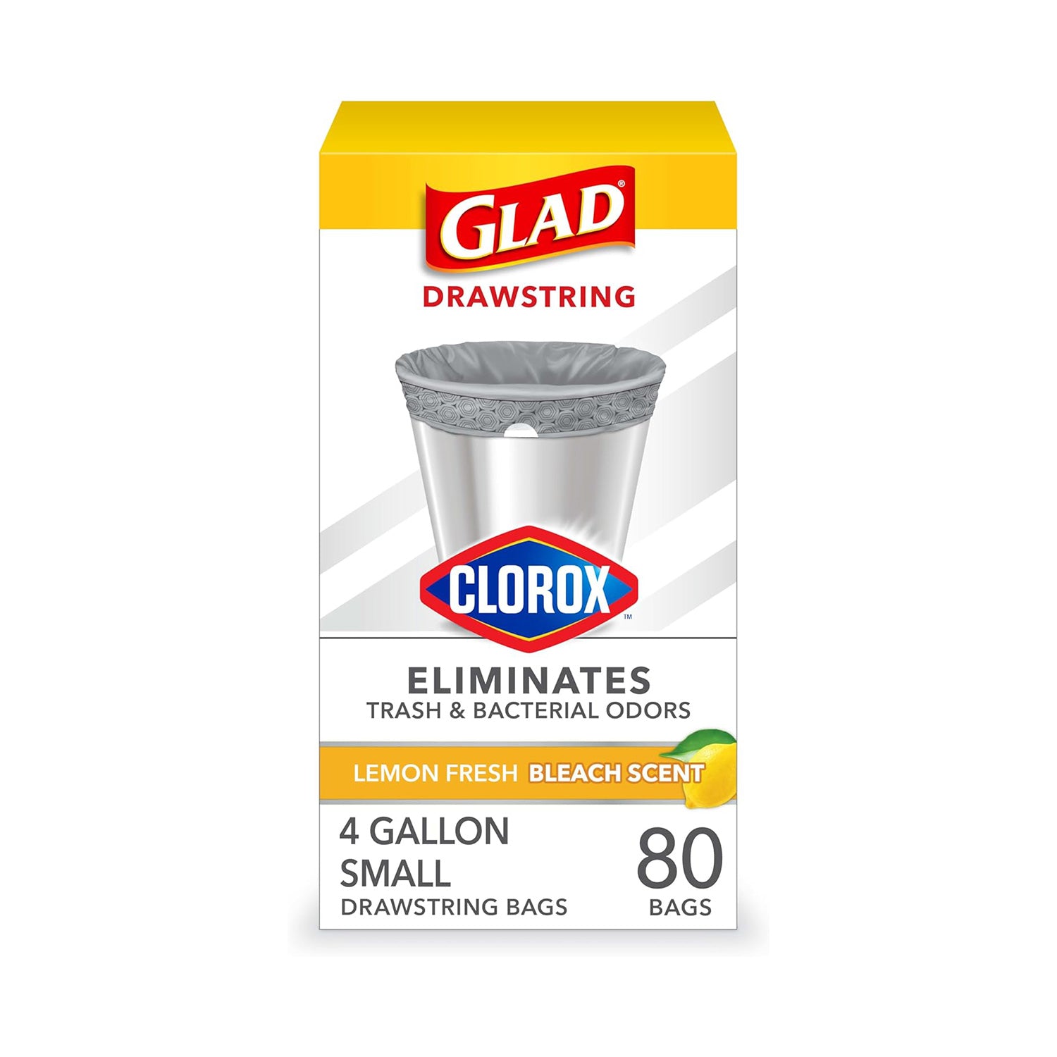 Glad Trash Bags, Small Garbage Bags, 4 Gallon Lemon Fresh Scent - 34 / 80 Ct