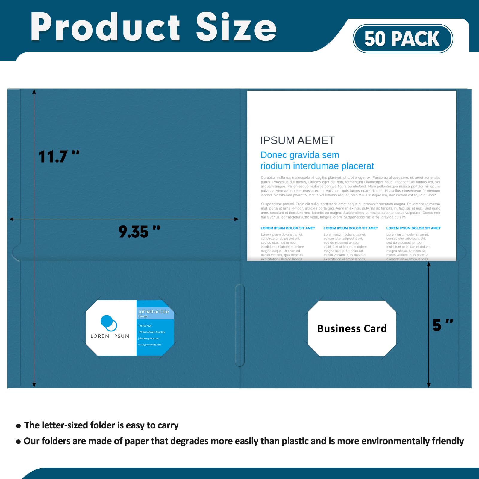 [50 Pack] Two Pocket Folders, Letter Size Paper File Folder