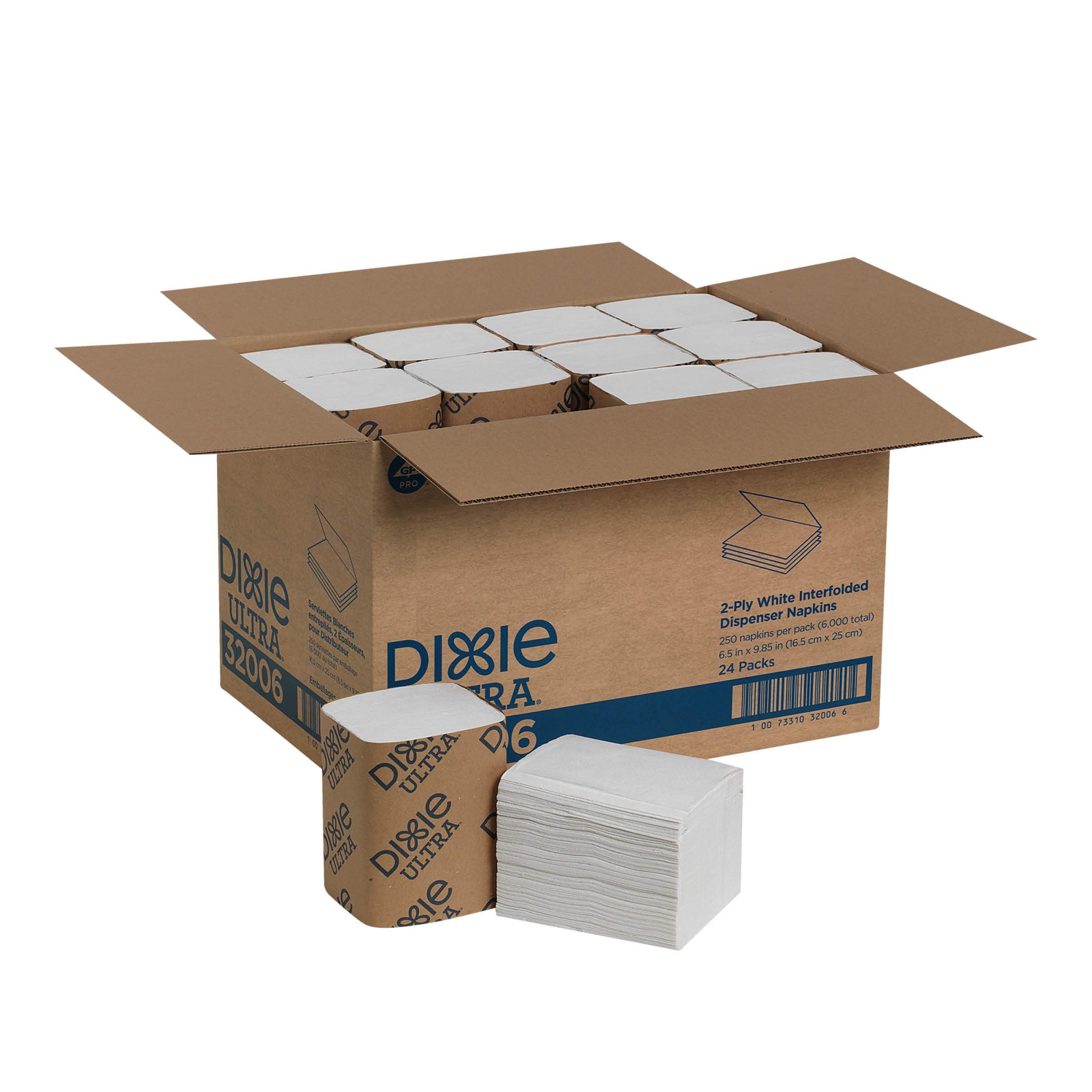Dixie Ultra Interfold 2-Ply Napkin Dispenser Refill, White, 32006, 250 Napkins Per Pack, 24 Packs Per Case