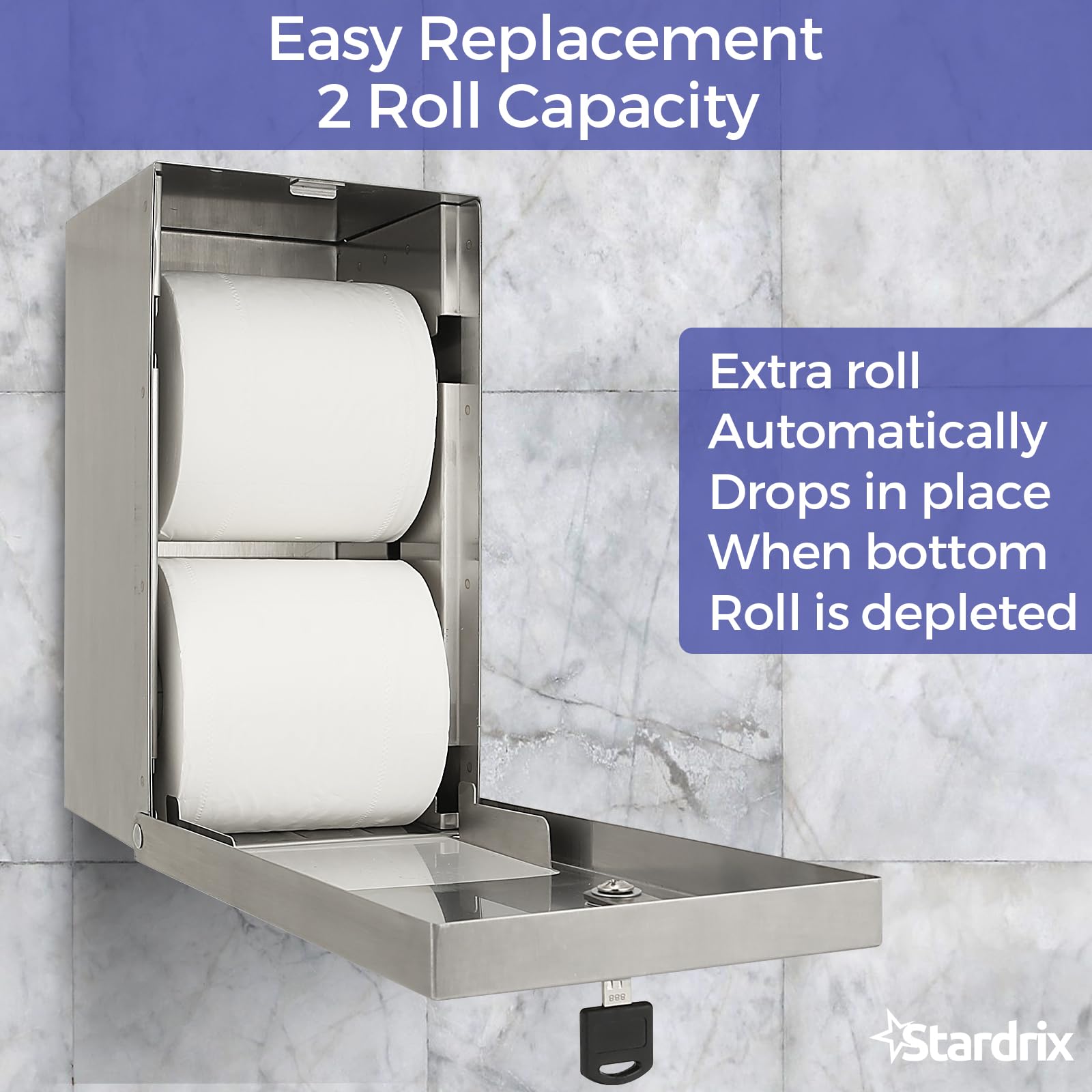 Stardrix 2 Roll Stainless Steel Commercial Toilet Paper Dispenser