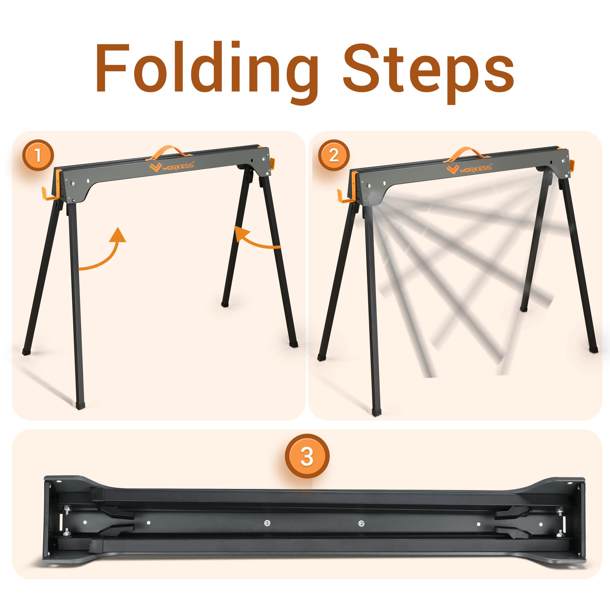 Saw Horses 2 Pack, Heavy Duty Folding Portable Saw Horses Table 2200 Lbs Load Capacity