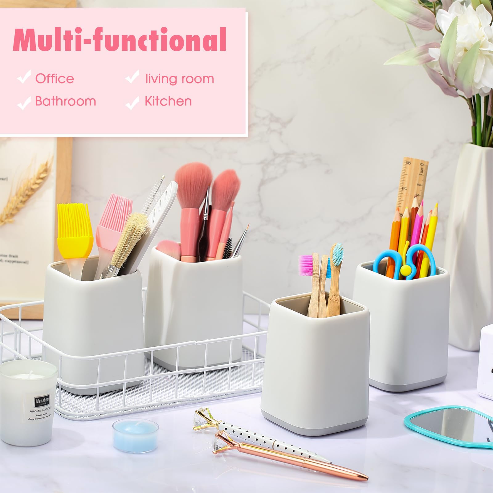 12 Pcs Pencil Holder for Desk, 4.1 x 2.95 x 2.75 Inch(White/Dark Blue/Light Green)