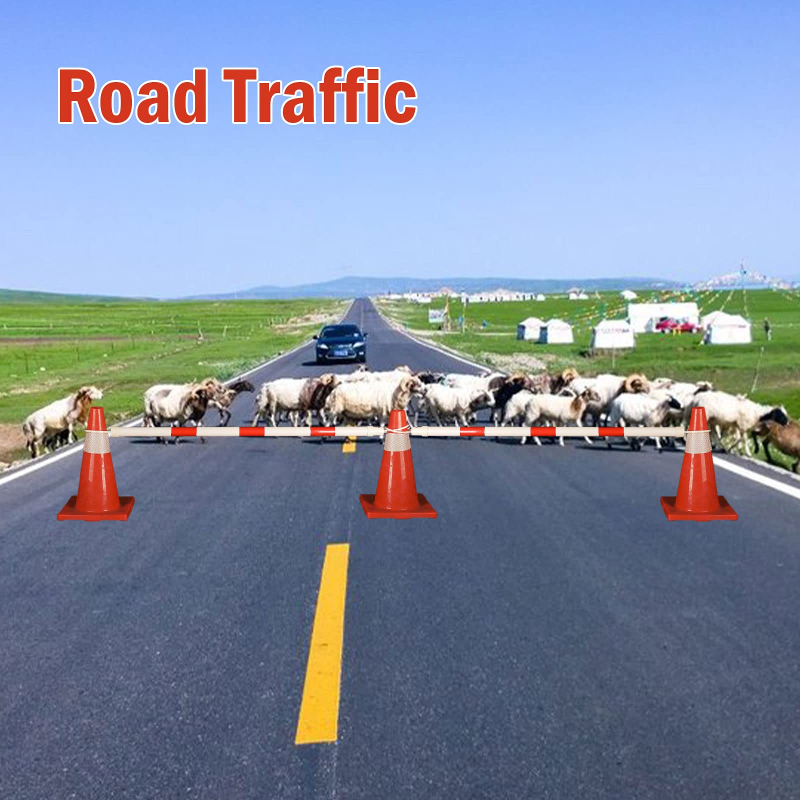 [6 Packs] Traffic Cone Bars, Retractable, Expandable from 4ft to 7.2ft