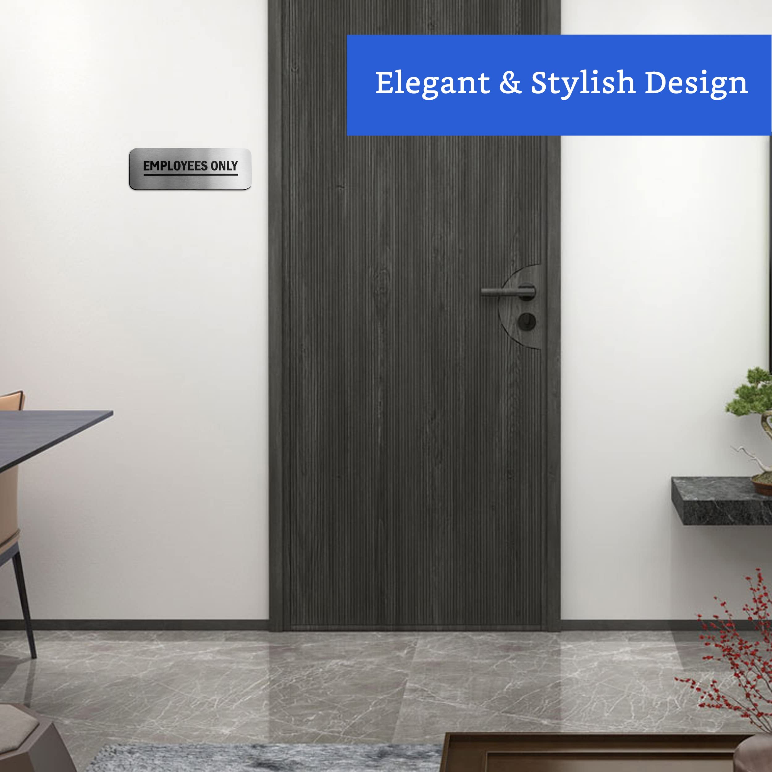 Employees Only Sign (Brushed Aluminum 9 in x 3 in)