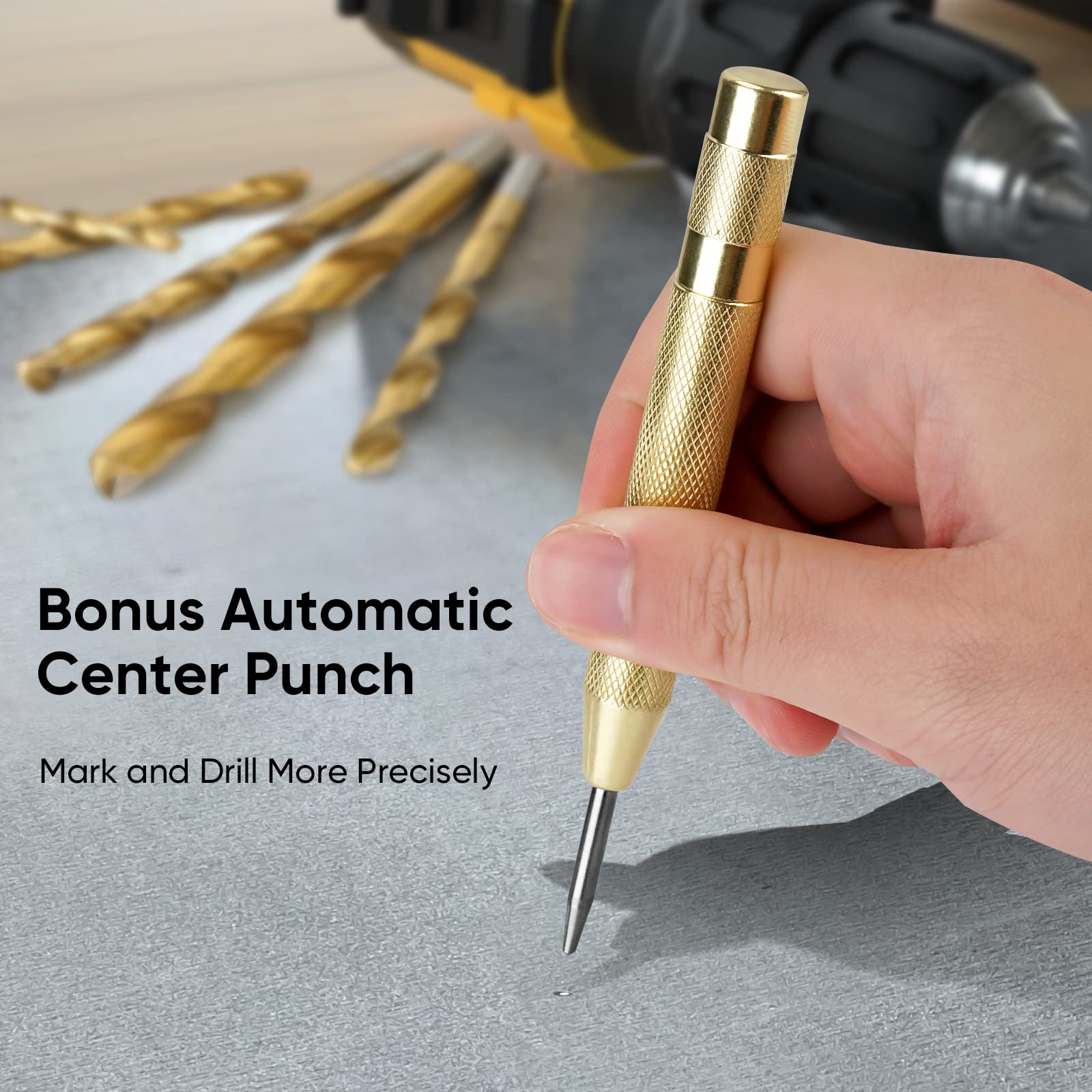 99PCS Titanium Coated Drill Bit Set, 135 Degree Tip HSS Bits Kit, Size from 1/16" to 3/8"