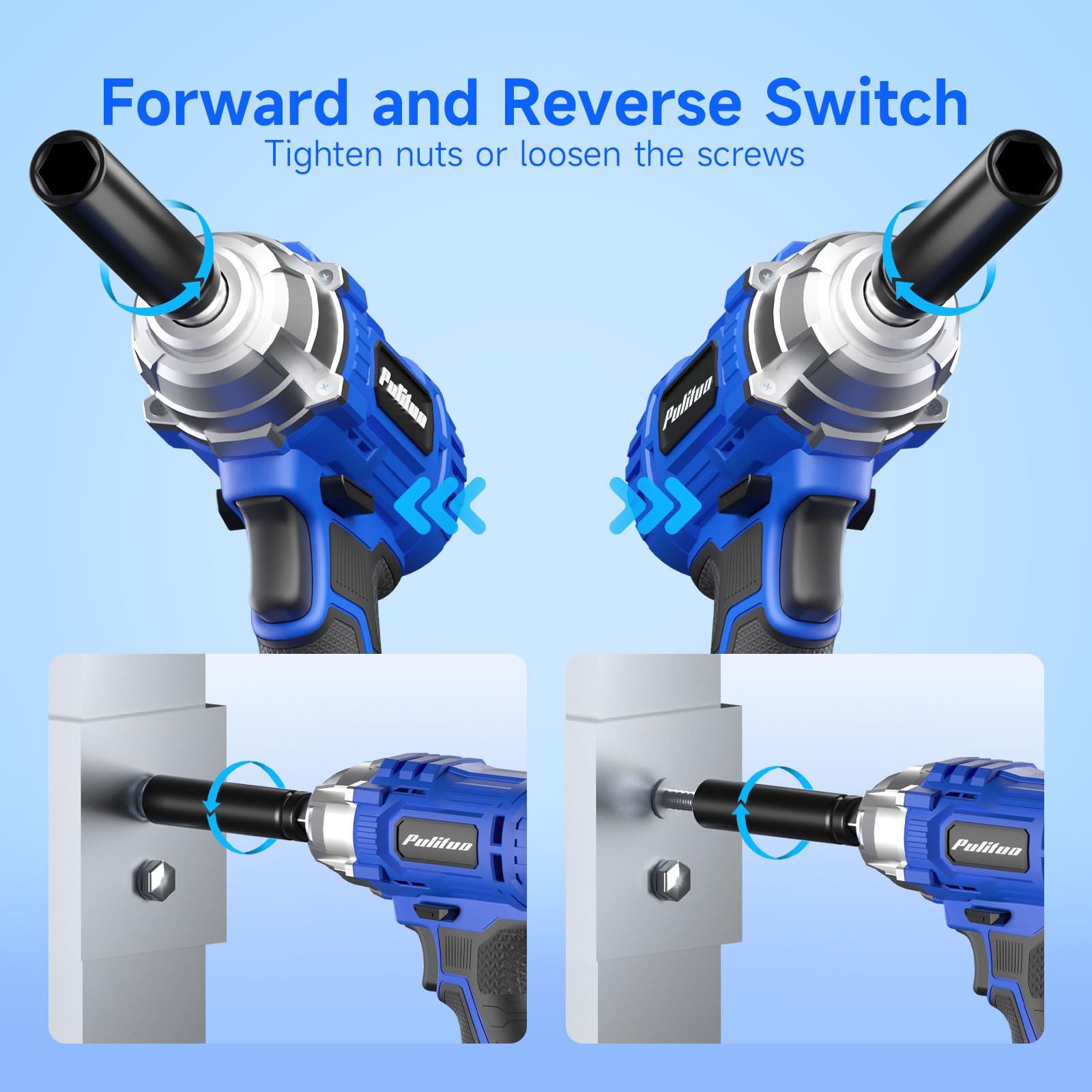 PULITUO Cordless Impact Wrench 1/2 Inch, 20V Electric Power Impact Gun Lightweight Design