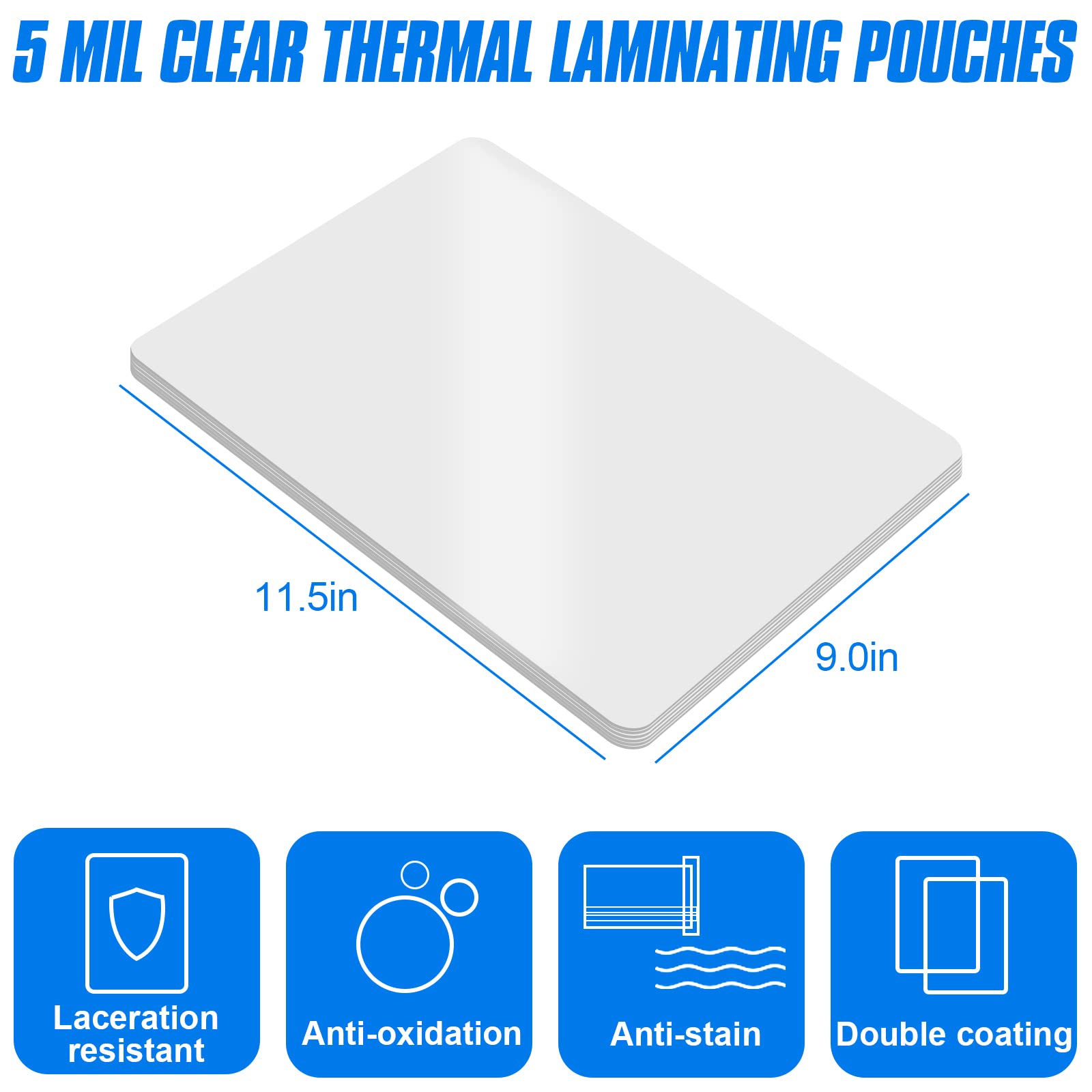 [100/200/300 Pack] Holds 8.5 x 11 Inch Sheets, 5Mil Clear Thermal Laminating Pouches 9 x 11.5 Inch