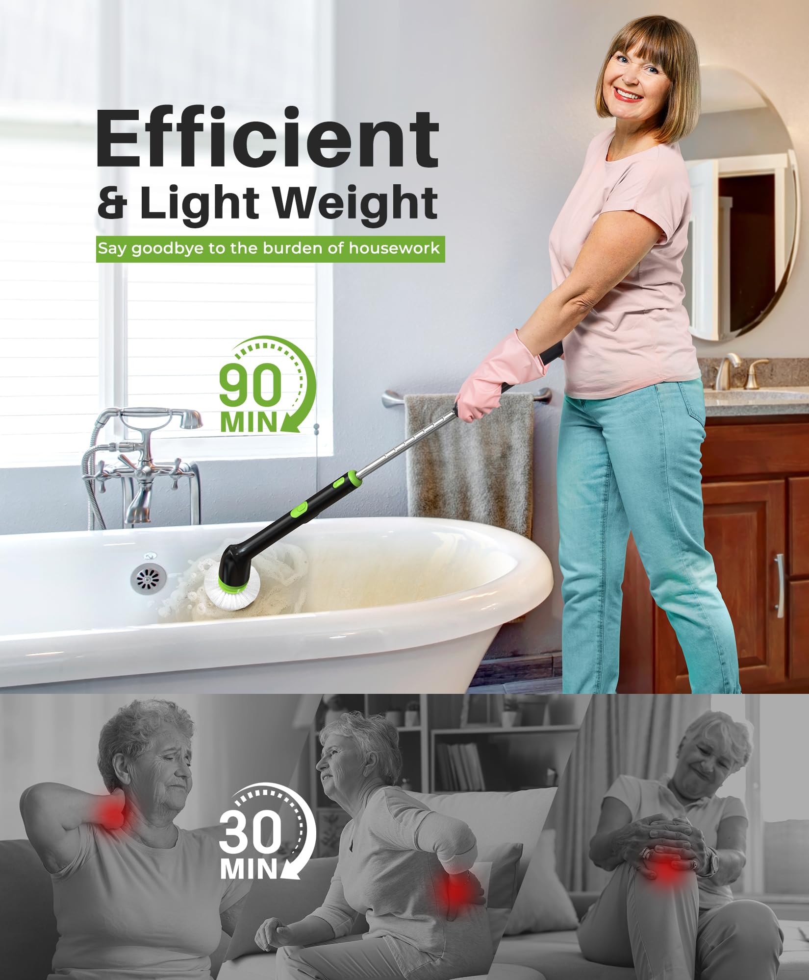 Electric Spin Scrubber, IPX7 Waterproof Bathroom Cleaner Brush