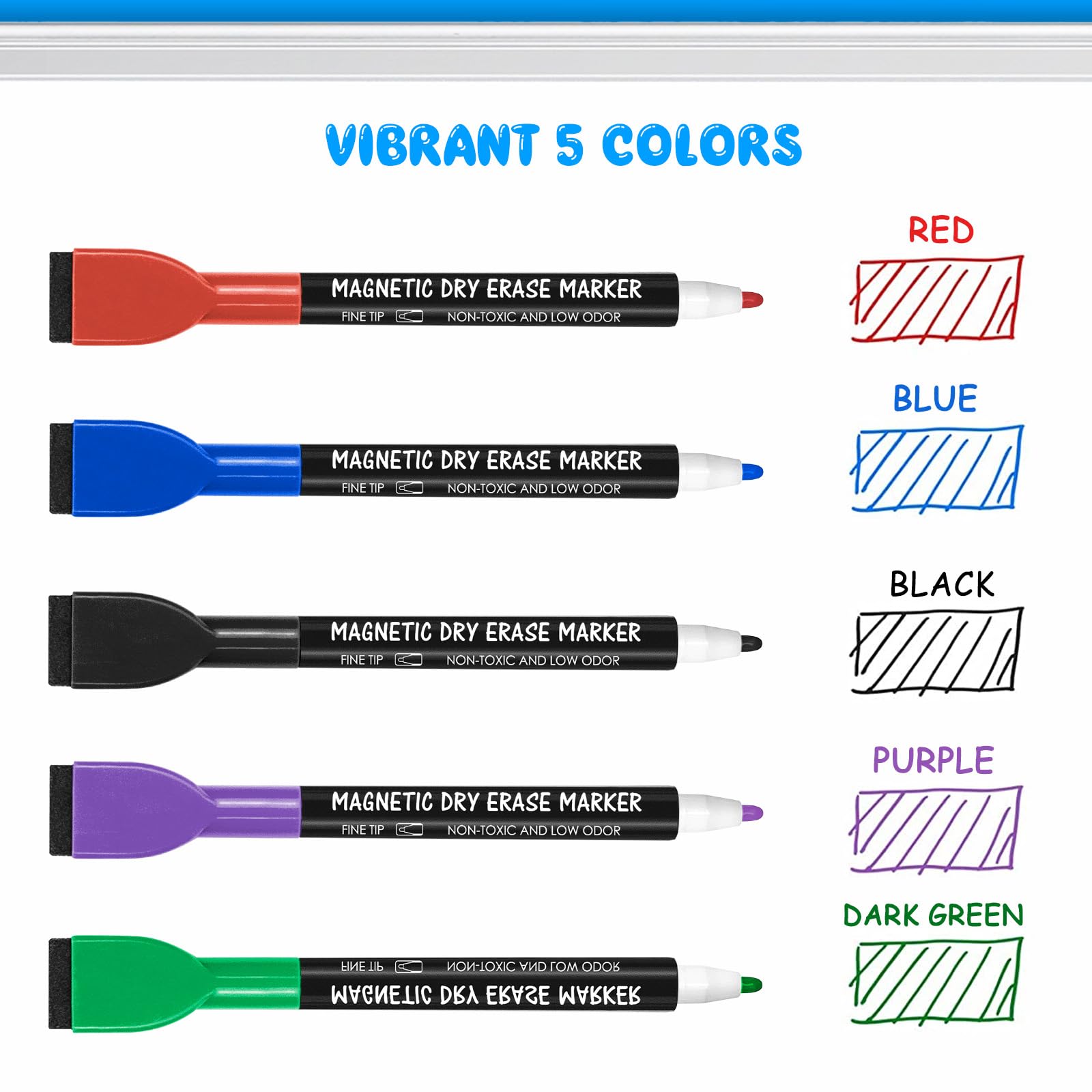 [12 / 24 / 36 PCS] Magnetic Dry Erase Markers Fine Tip with Eraser Cap